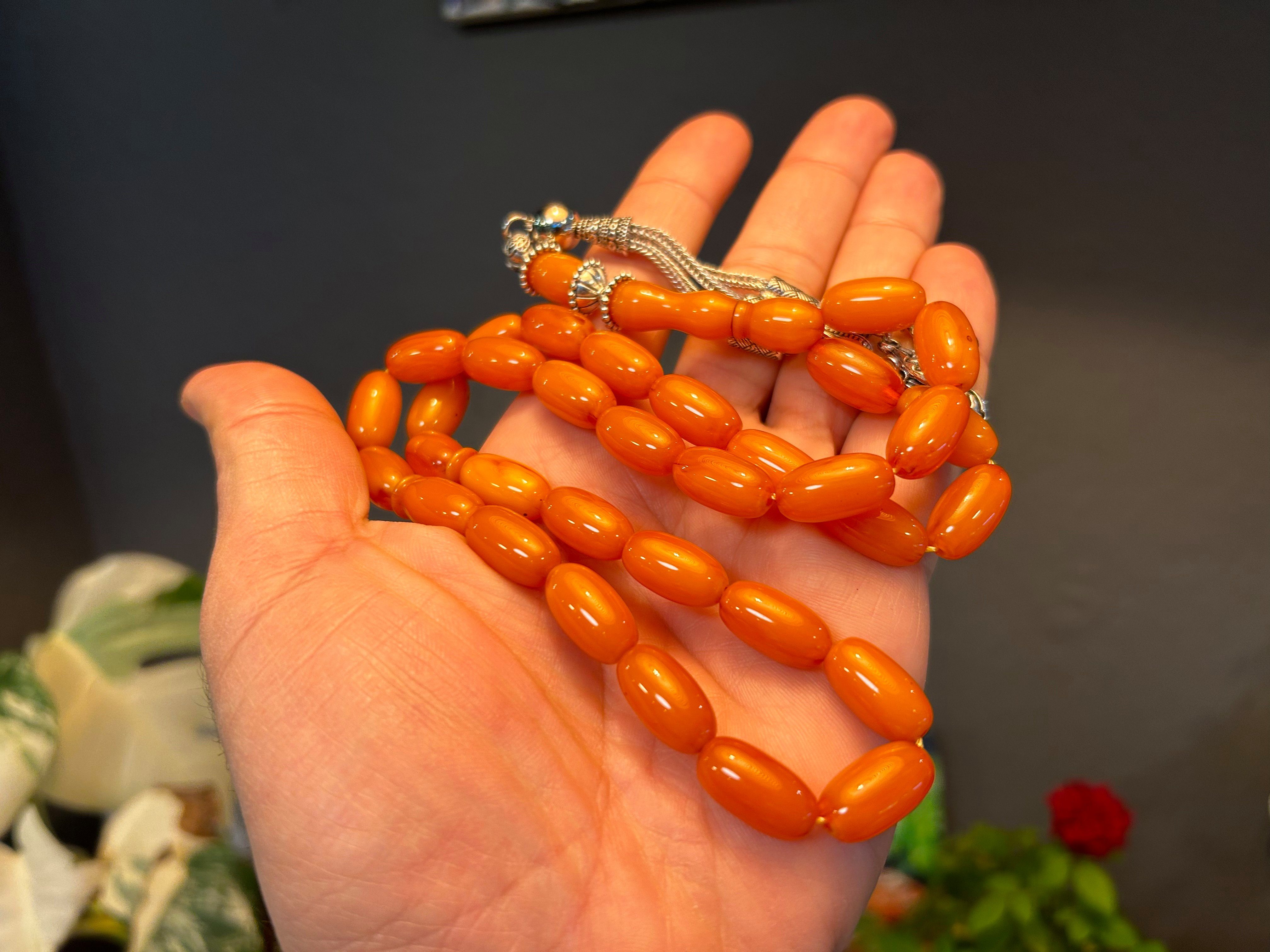 TesbihBid Kettenanhänger Gebetskette Tesbih Misbaha kehribar (33-tlg) Amber faturan Prayerbeads