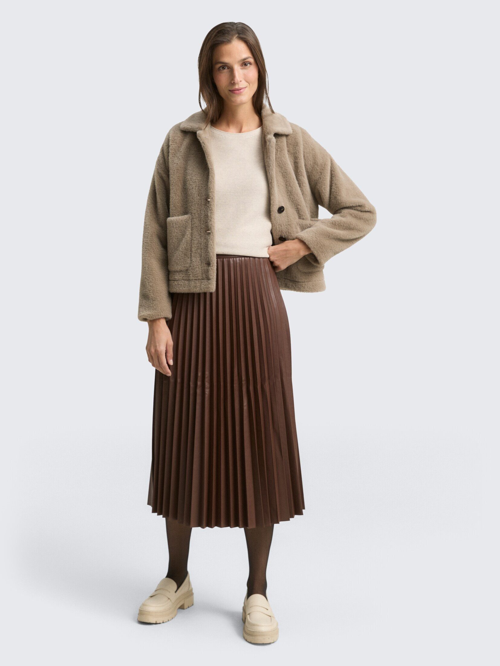 TOM TAILOR Sommerrock Röcke Plissee Midi-Rock in Lederoptik