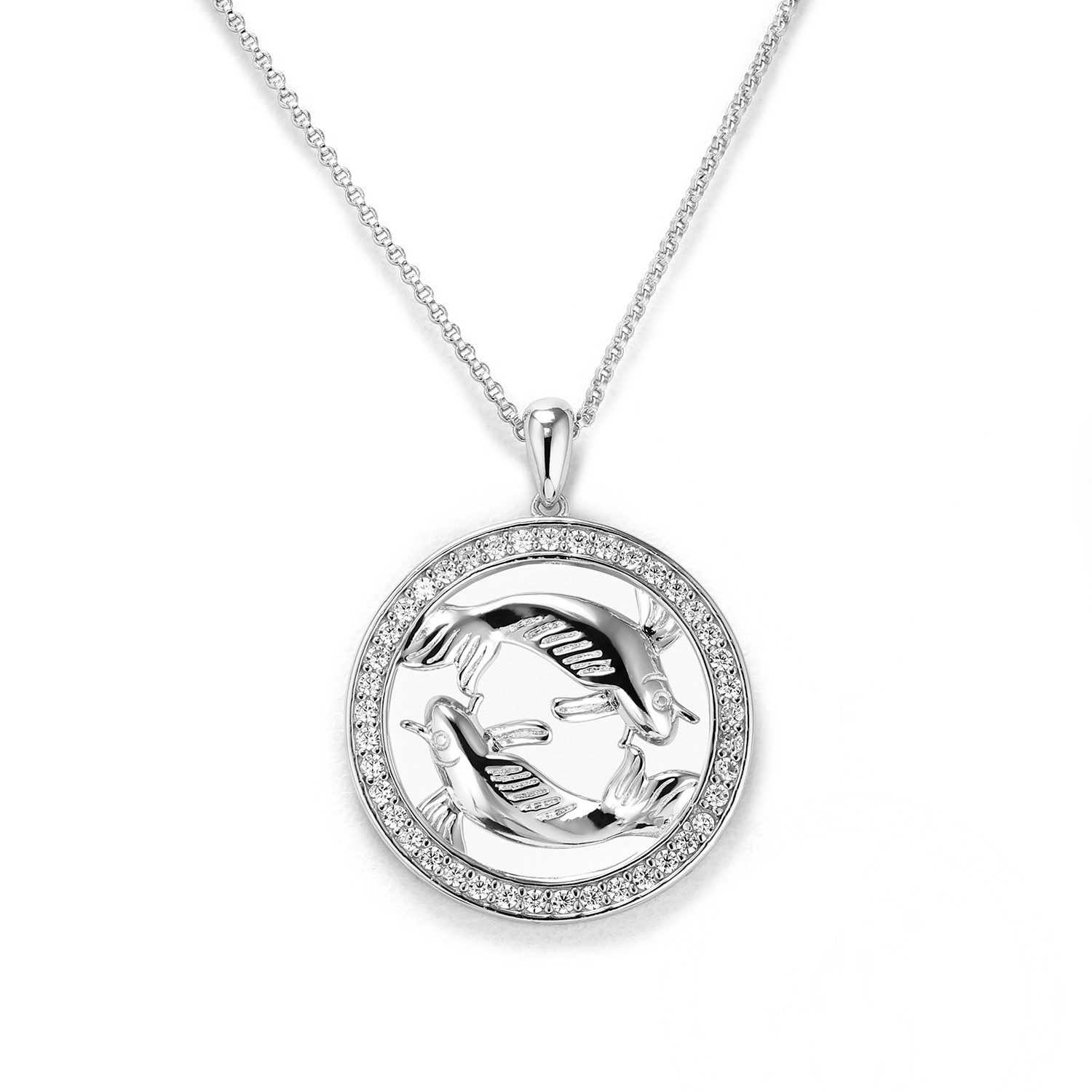 PAVELS Kette mit Anhänger Eclipse Fische, Damen Halskette für das Sternzeichen Fische