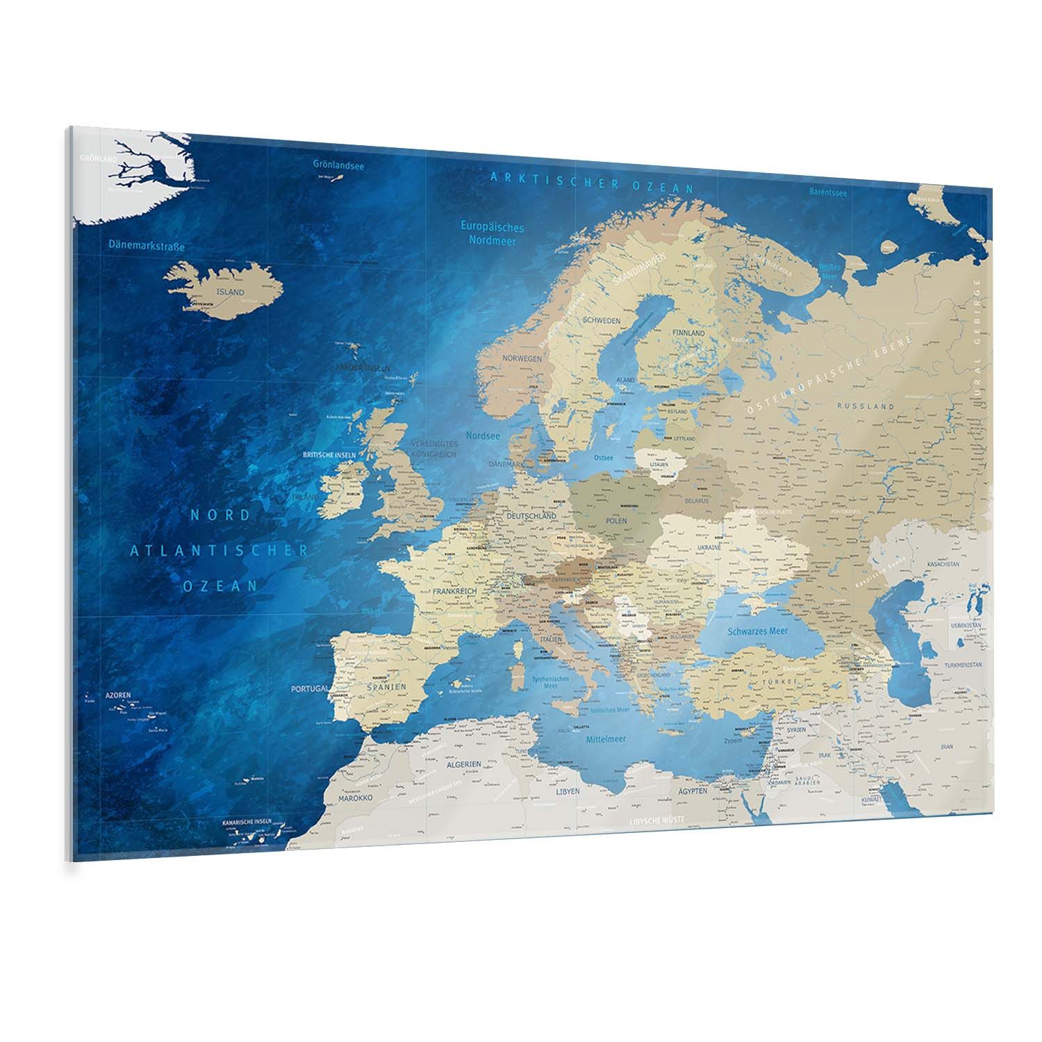 LANA KK Glasbild Europakarte, deutsche Beschriftung