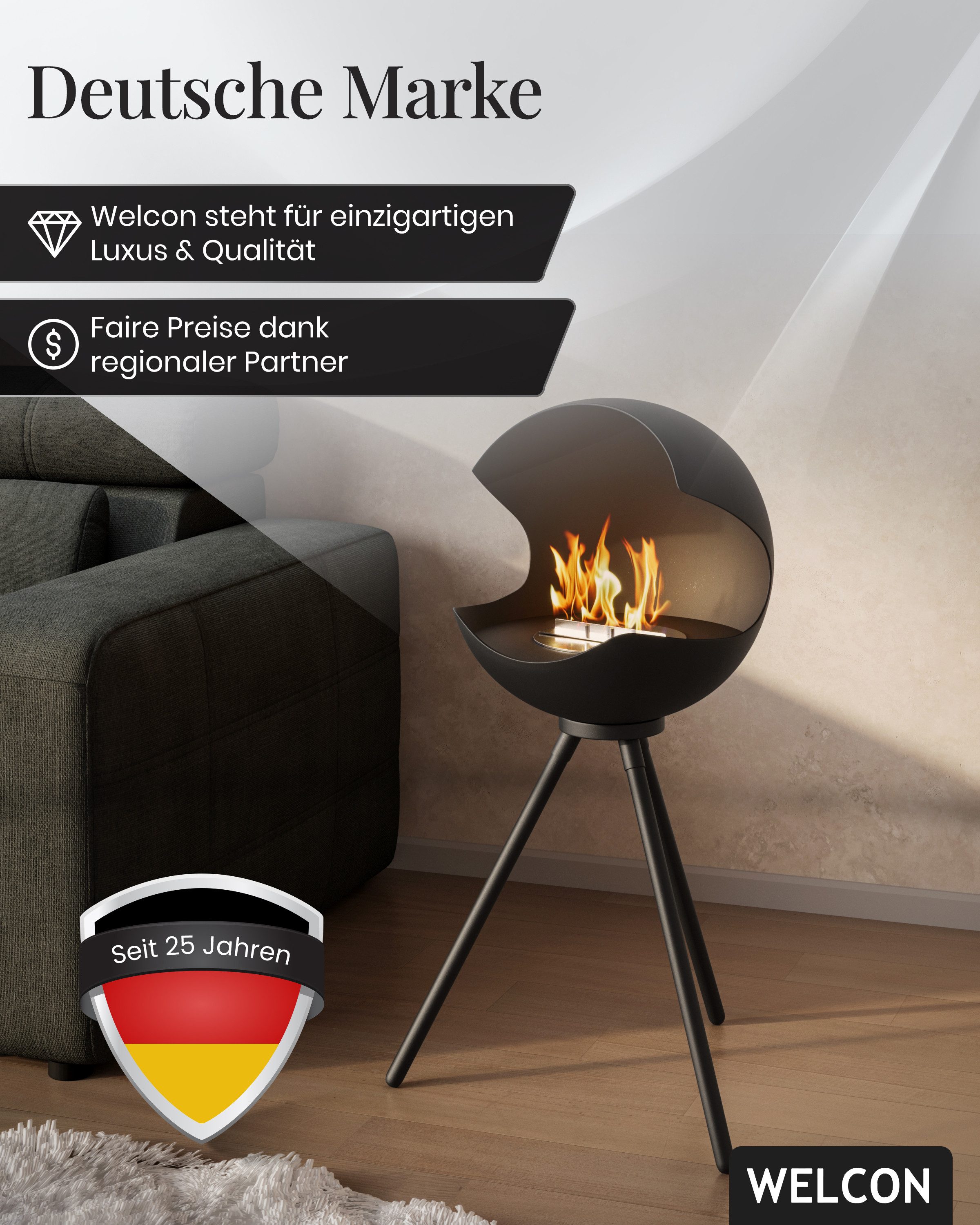 WELCON Echtfeuer-Dekokamin Bioethanol Kamin & Fireplace Esbjerg, Standkamin