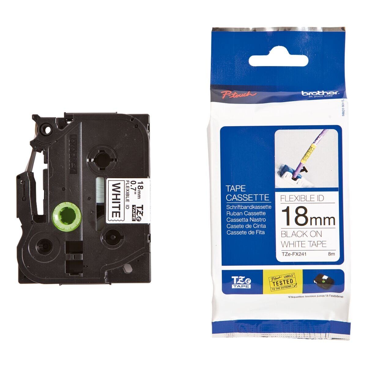 Brother Beschriftungsband TZe-FX641, TZe-FX241, 18,00 mm x 8,00 m, Flexi-Tape laminiert