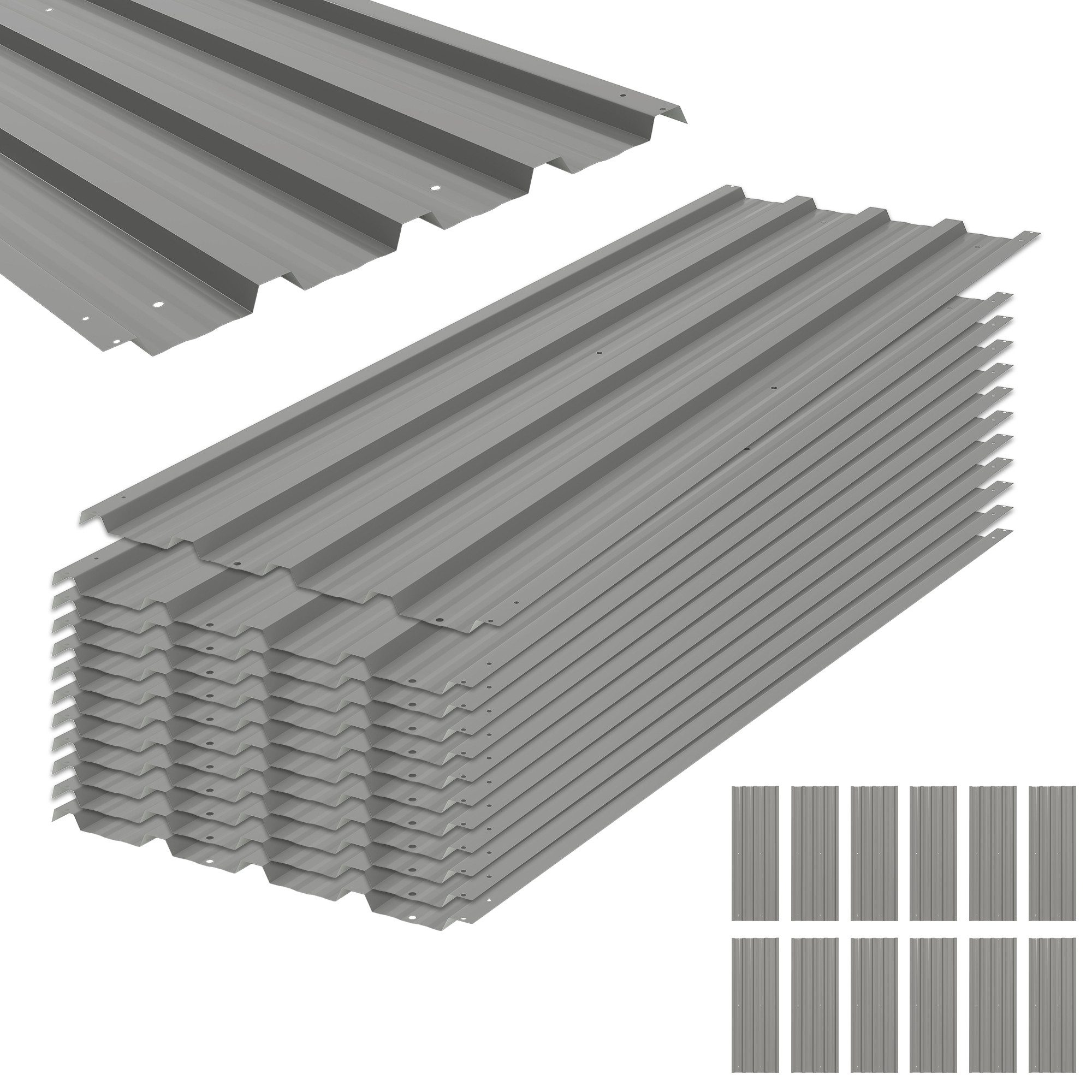 Outsunny Wellplatte Dachblech, 0.25 mm, 0.6 m², (Trapezblech, 12-St., verzinkt Dachblech), für Dach, Gerätehaus, Carport, Hellgrau