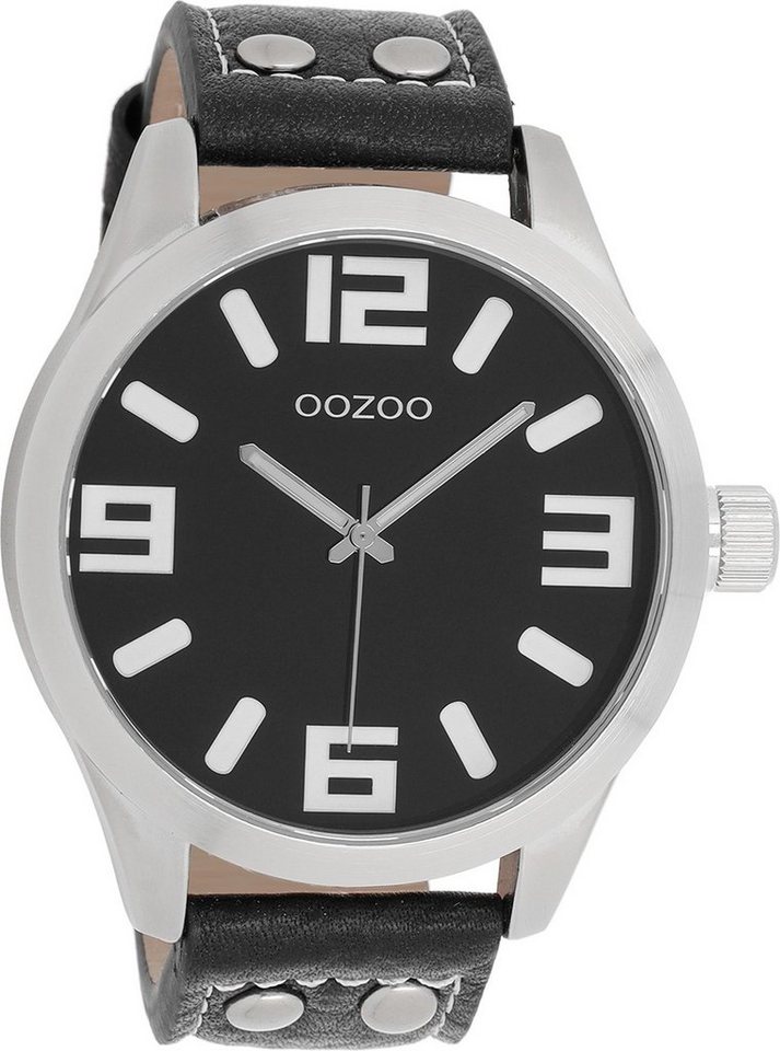 OOZOO Quarzuhr Oozoo Unisex Armbanduhr Timepieces Analog, Herren, Damenuhr  rund, groß (ca. 51mm) Lederarmband, Fashion-Style, Hochwertiges Miyota  Quarzlaufwerk, Batterietyp 377 (SR626SW)