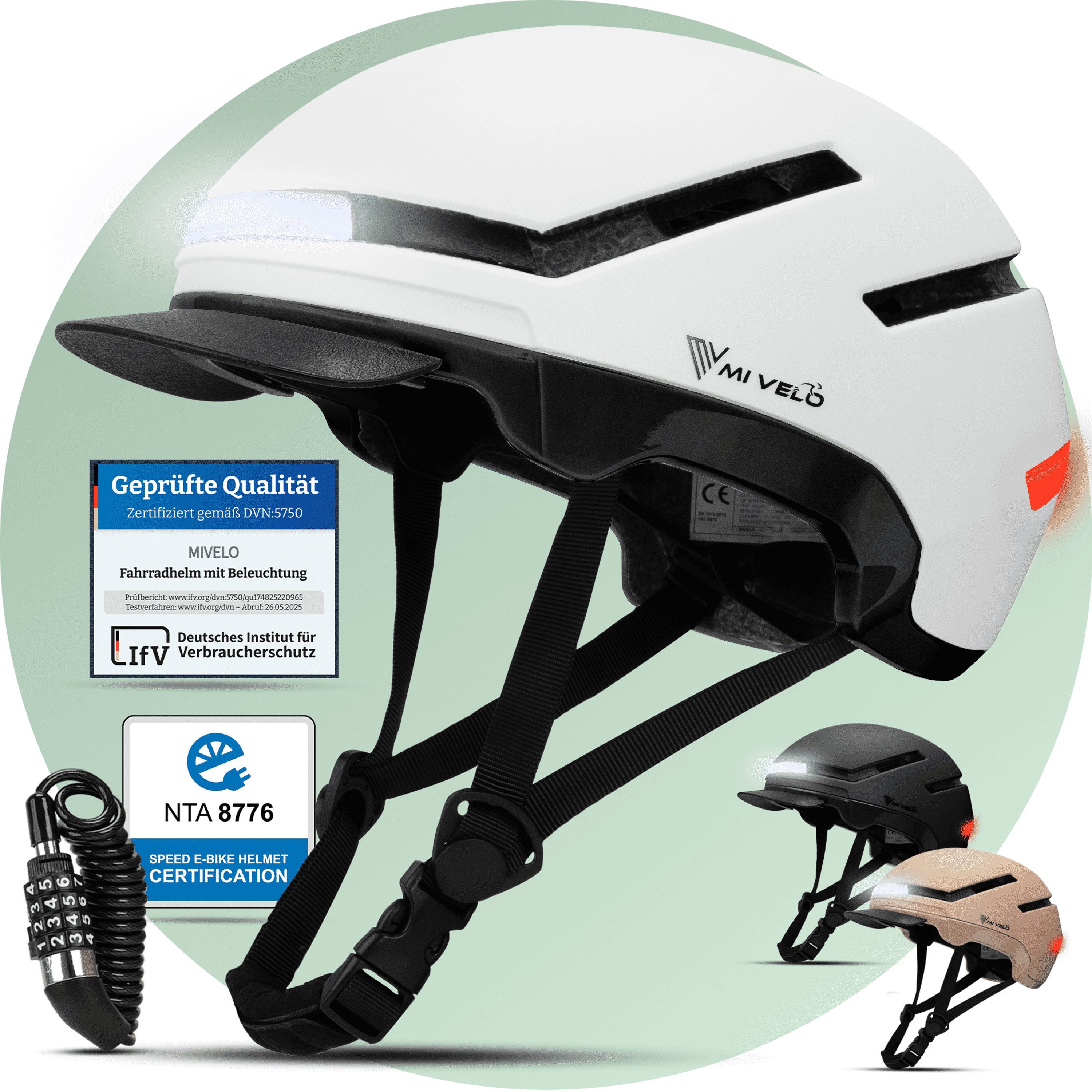 MIVELO Fahrradhelm NOVA - für Herren und Damen mit Licht vorne & hinten, NTA zertifiziert, 360° Beleuchtung, 24 Monate Crash-Ersatz-Garantie