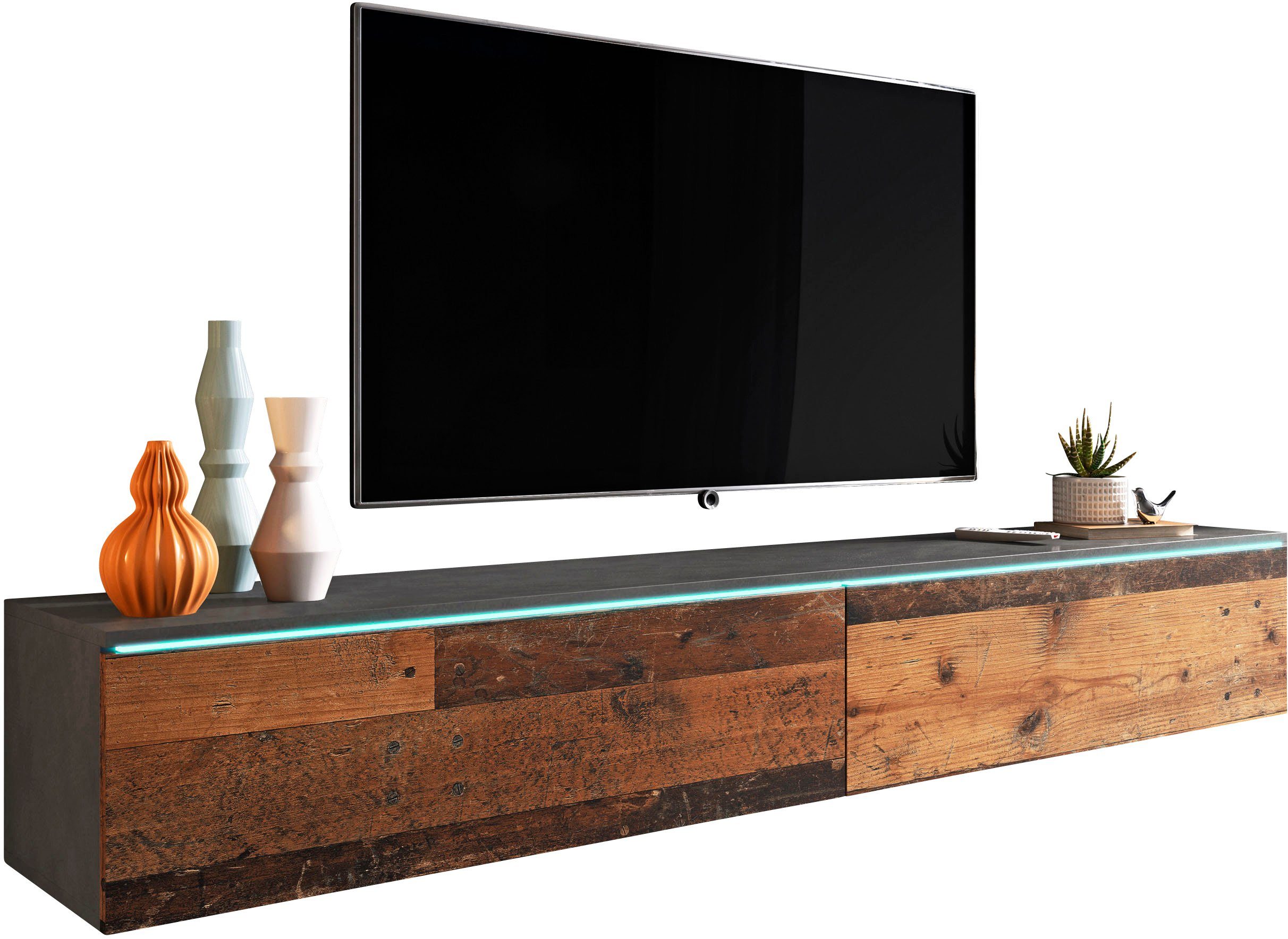 Home affaire Lowboard LOWBOARD VERA, wahlweise mit oder ohne Beleuchtung, Modernes griffloses TV-Board, 180 cm TV-Schrank, stehend und hängend. Reduzierter Preis € 129,99. Unverbindliche Preisempfehlung € 249,00