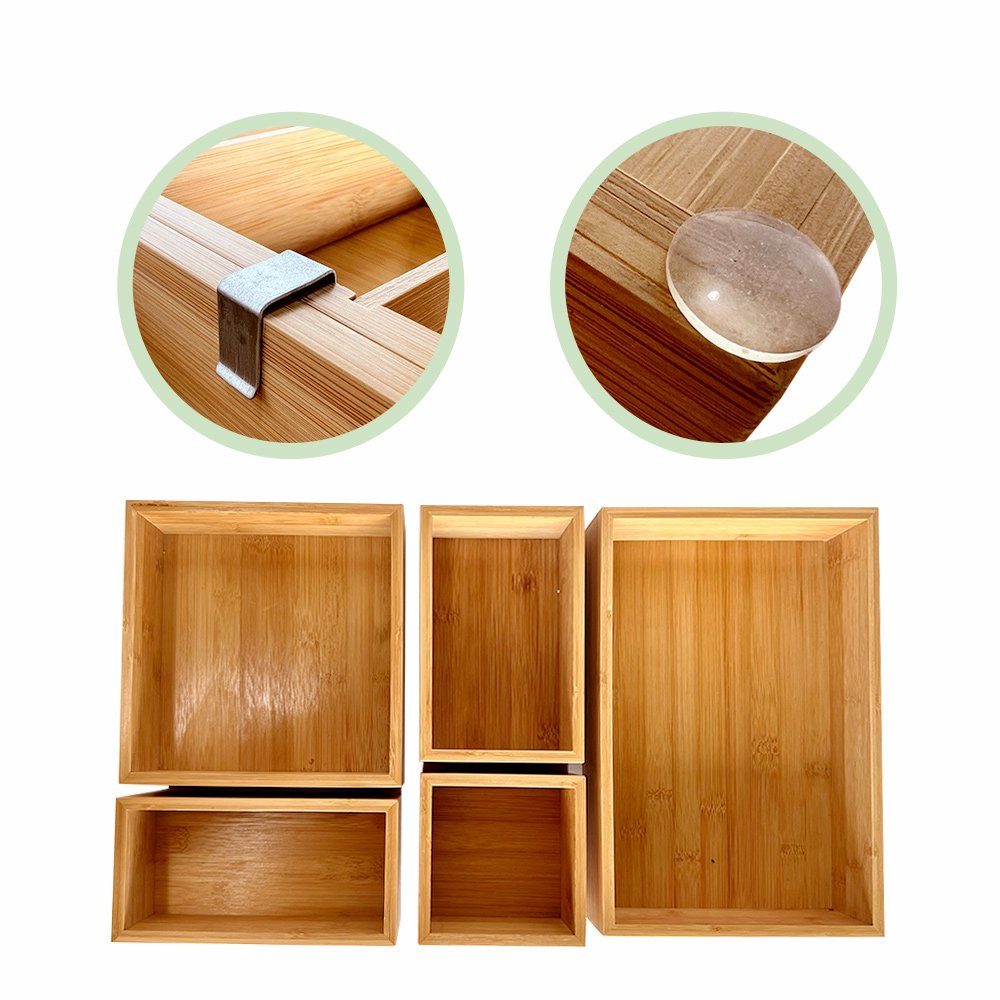 WAOHO Schubladeneinsatz Schubladen Organizer aus Bambus, 5-teiliger aufbewahrungsbox,sortierbox
