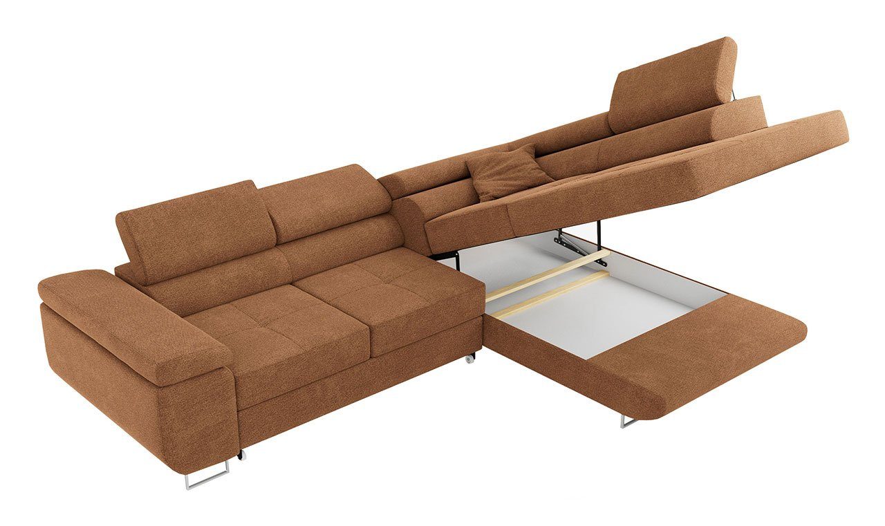 MÖBEL mit Schlaffunktion MKS Bettkasten, Ecksofa Matana L-Form, Braun GUSTAW-L, Wohnlandschaft und