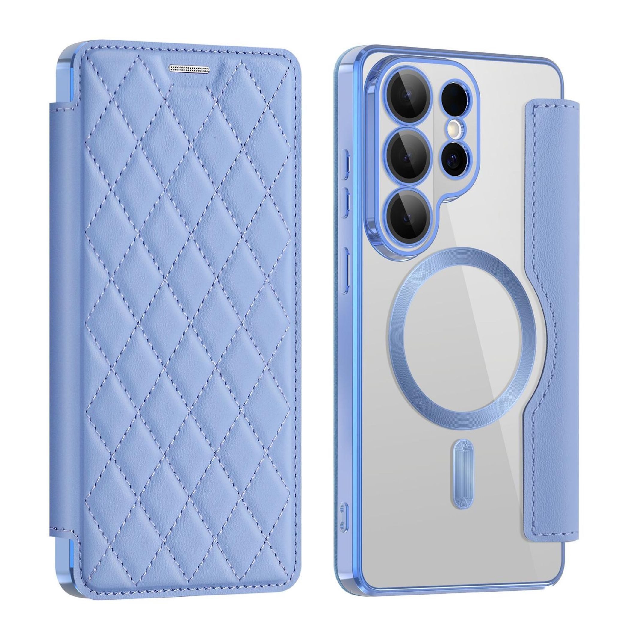 Wigento Handyhülle Für Samsung Galaxy S26 Ultra Kunstleder MagSafe RFID Hülle Hellblau, Magsafe Kunstleder Schutzhülle mit RFID-Schutz und Ständer