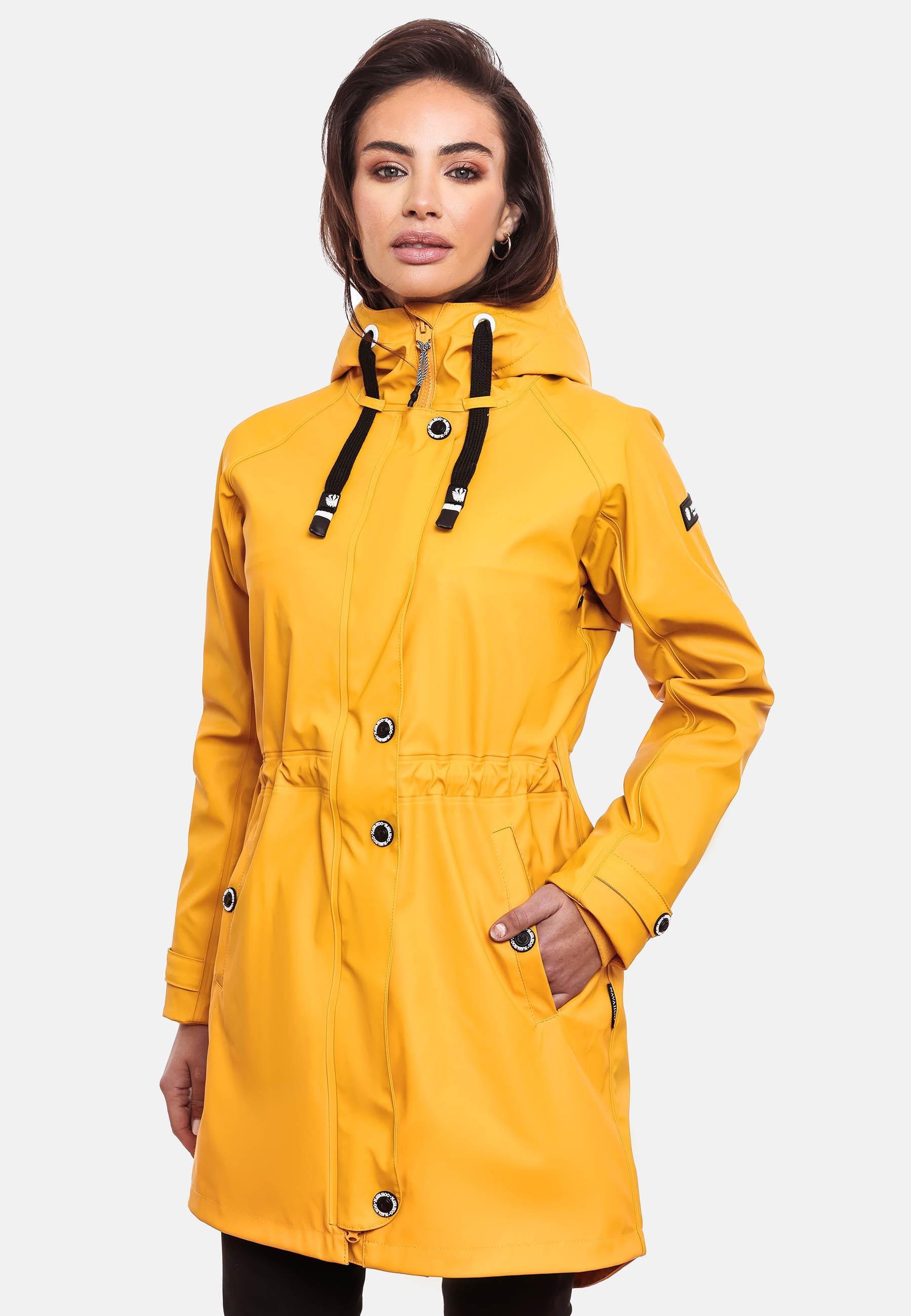 Navahoo Regenjacke Flower gelb mit Kapuze modischer Rainy Damen Regenmantel