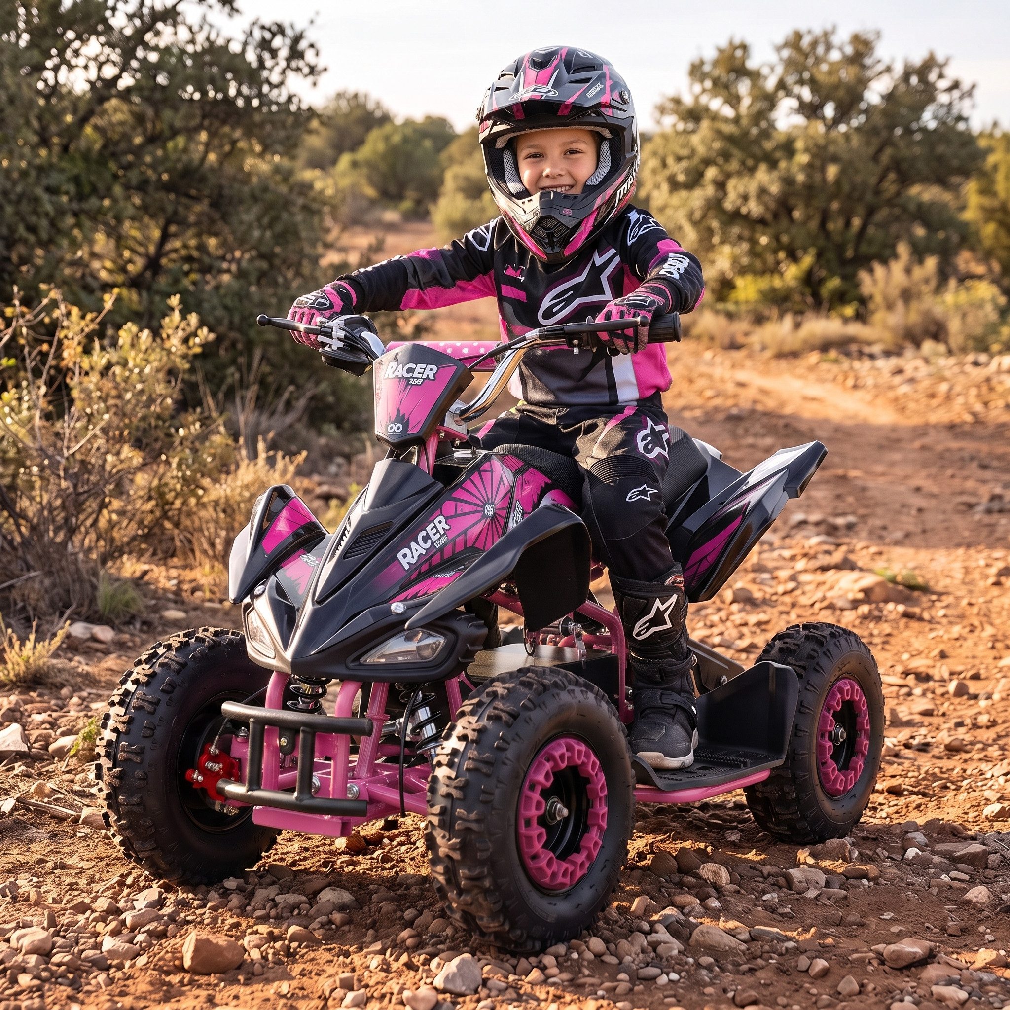 Actionbikes Motors Elektro-Kinderquad Kinder Elektroquad Racer 1000 W 36 V Mini Quad, bis 50 kg, Scheibenbremsen, Safety Touch System Fußschalter
