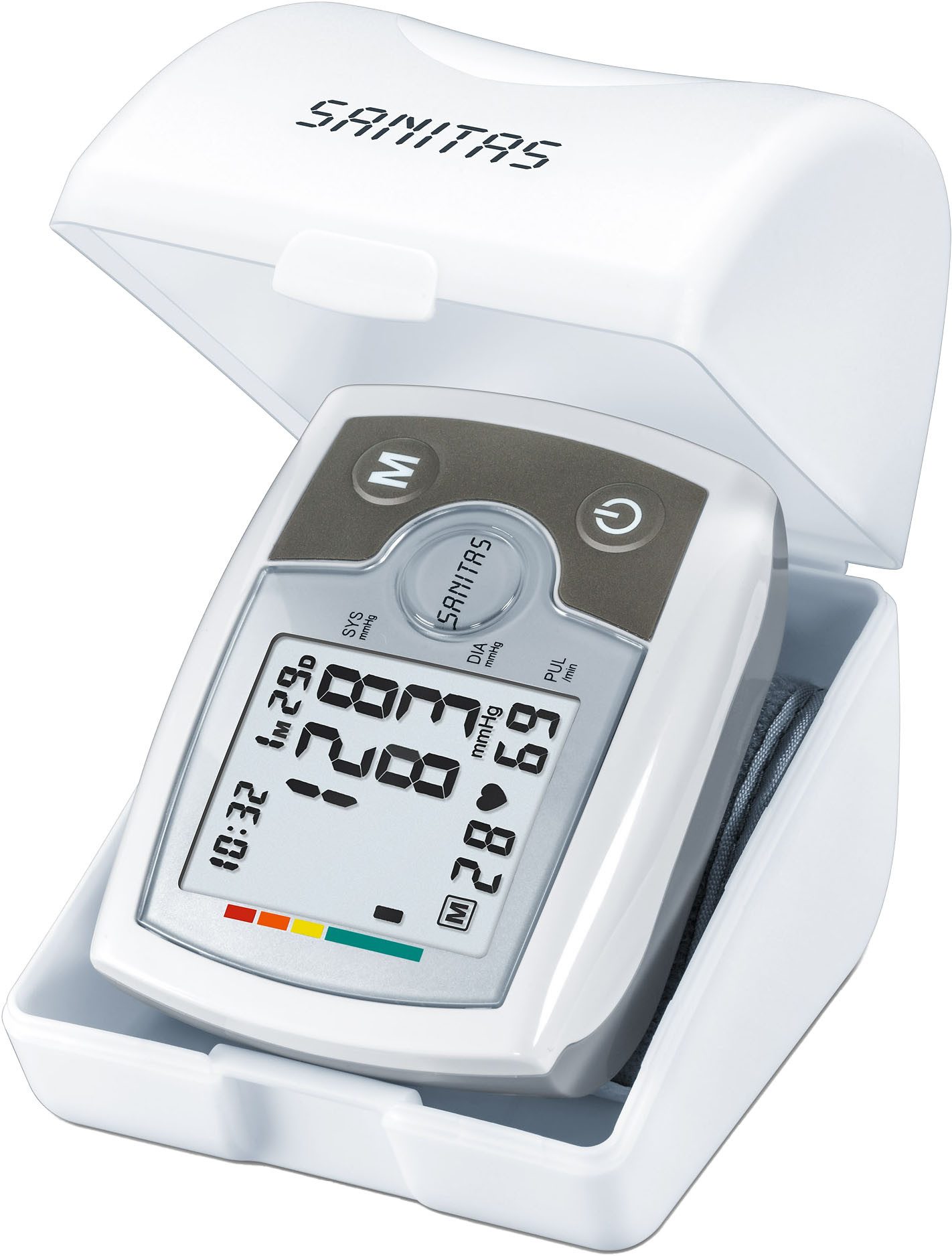 Sanitas Handgelenk-Blutdruckmessgerät SBM 03 Messung von Blutdruck und Puls am Handgelenk, Mit farbiger Einstufung der Messergebnisse, Medizinprodukt
