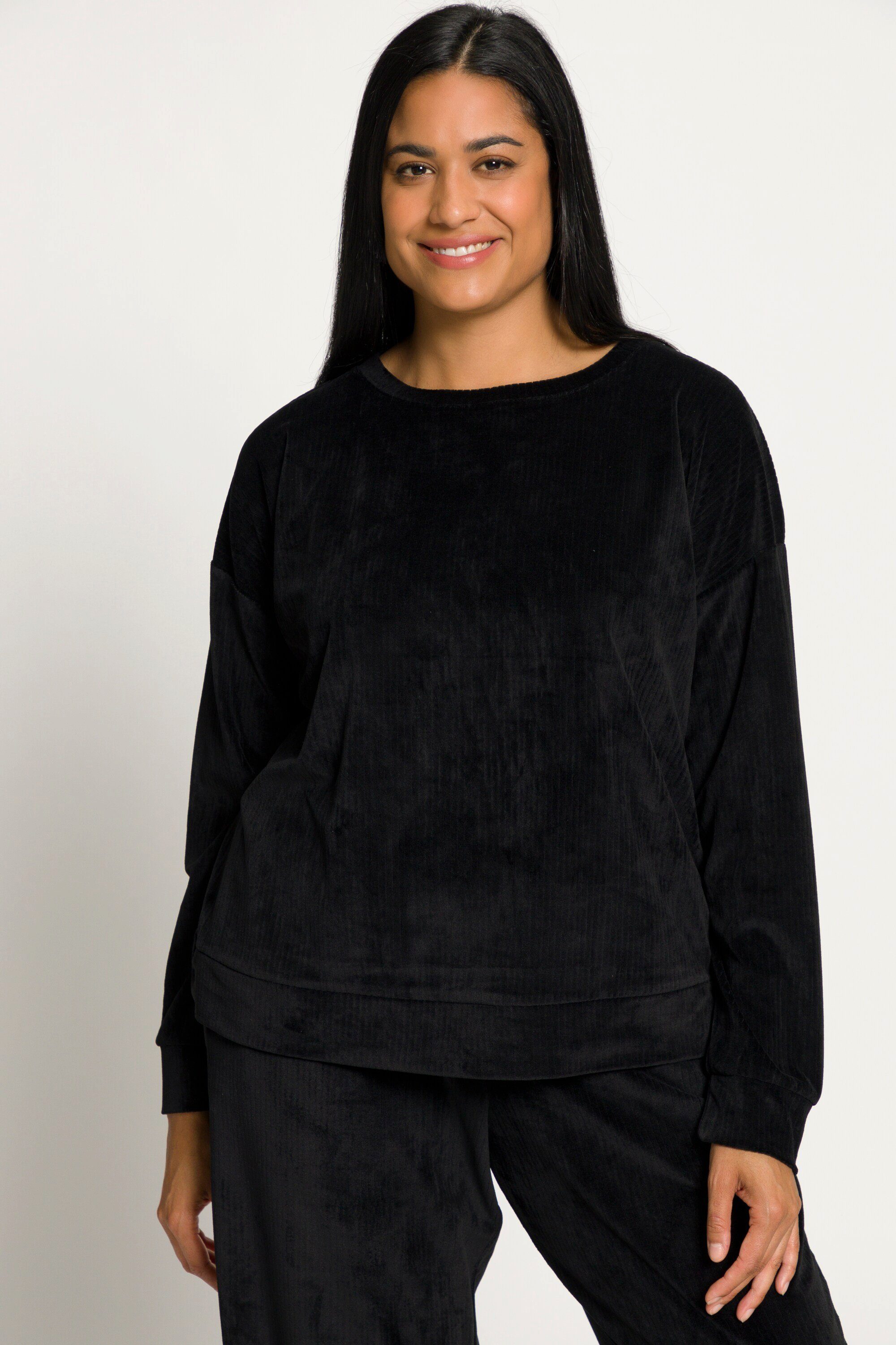 Ulla Popken Sweatjacke Homewear-Sweatshirt Oversized Rundhals Langarm schwarz