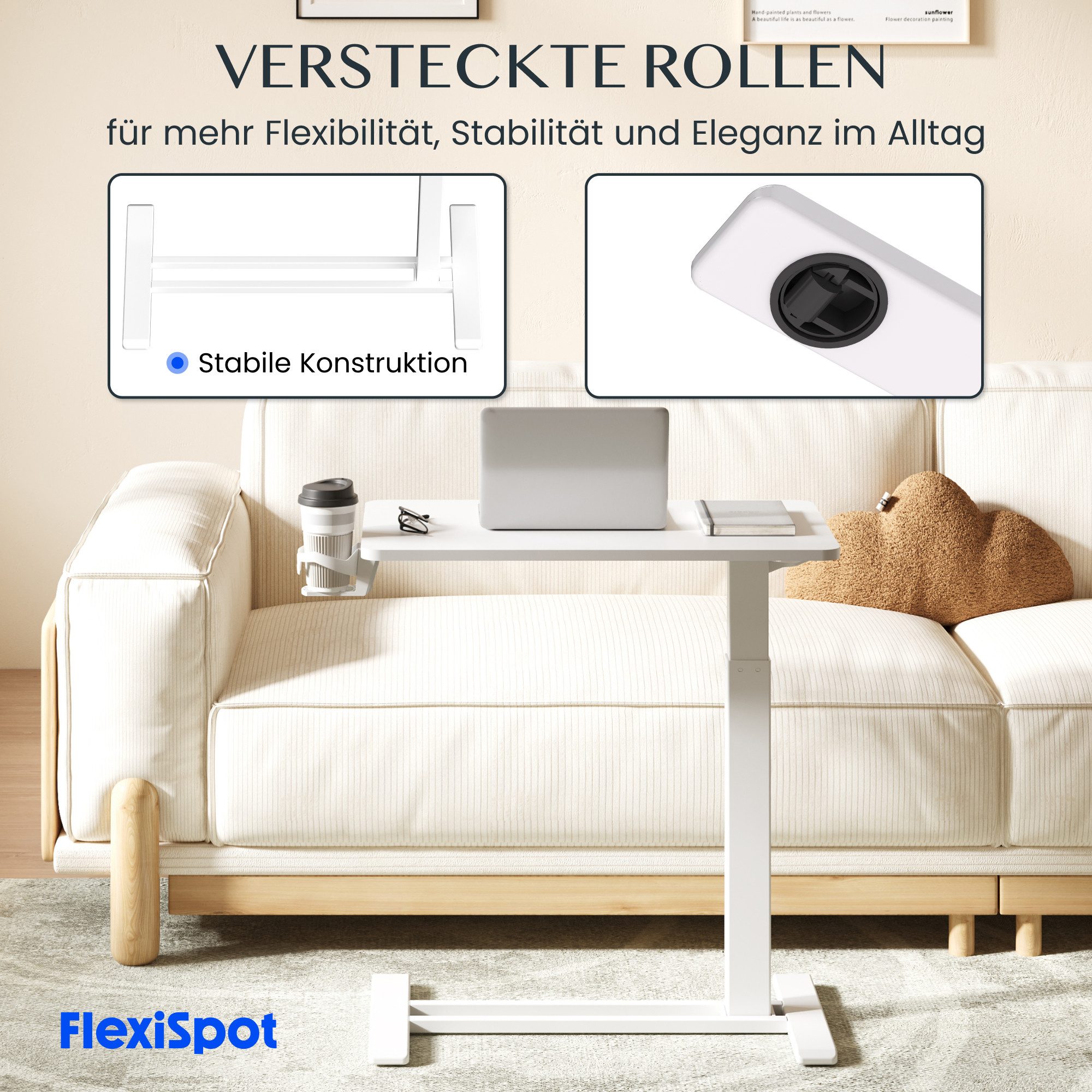 FLEXISPOT Beistelltisch Höhenverstellbar Betttisch, Laptoptisch (C-Form, ideal für Sofa, Bett & Lesestunden), mit stufenloser Höhenverstellung, 360° Rollen & ei – Bild 4 von 5