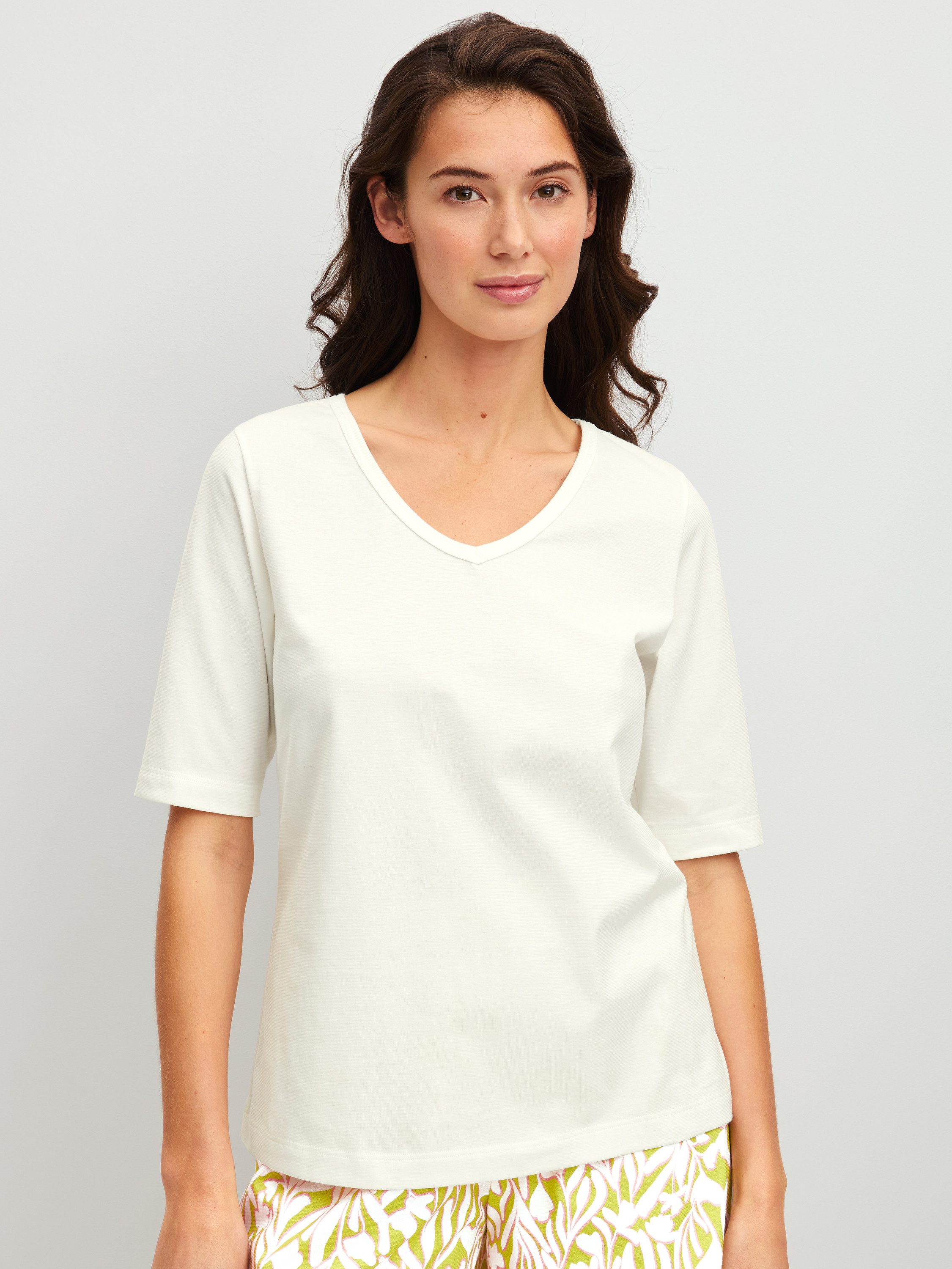 CALIDA Langarmshirt Late Bloom M&M Damen (1-tlg) seidig glatt, atmungsaktiv, V-Ausschnitt
