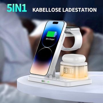 JOEAIS Kabelloses Ladestation 5 in 1 Induktive Ladegerät Wireless Charger Induktions-Ladegerät (für SmartWatch, mit Usb C Charger)