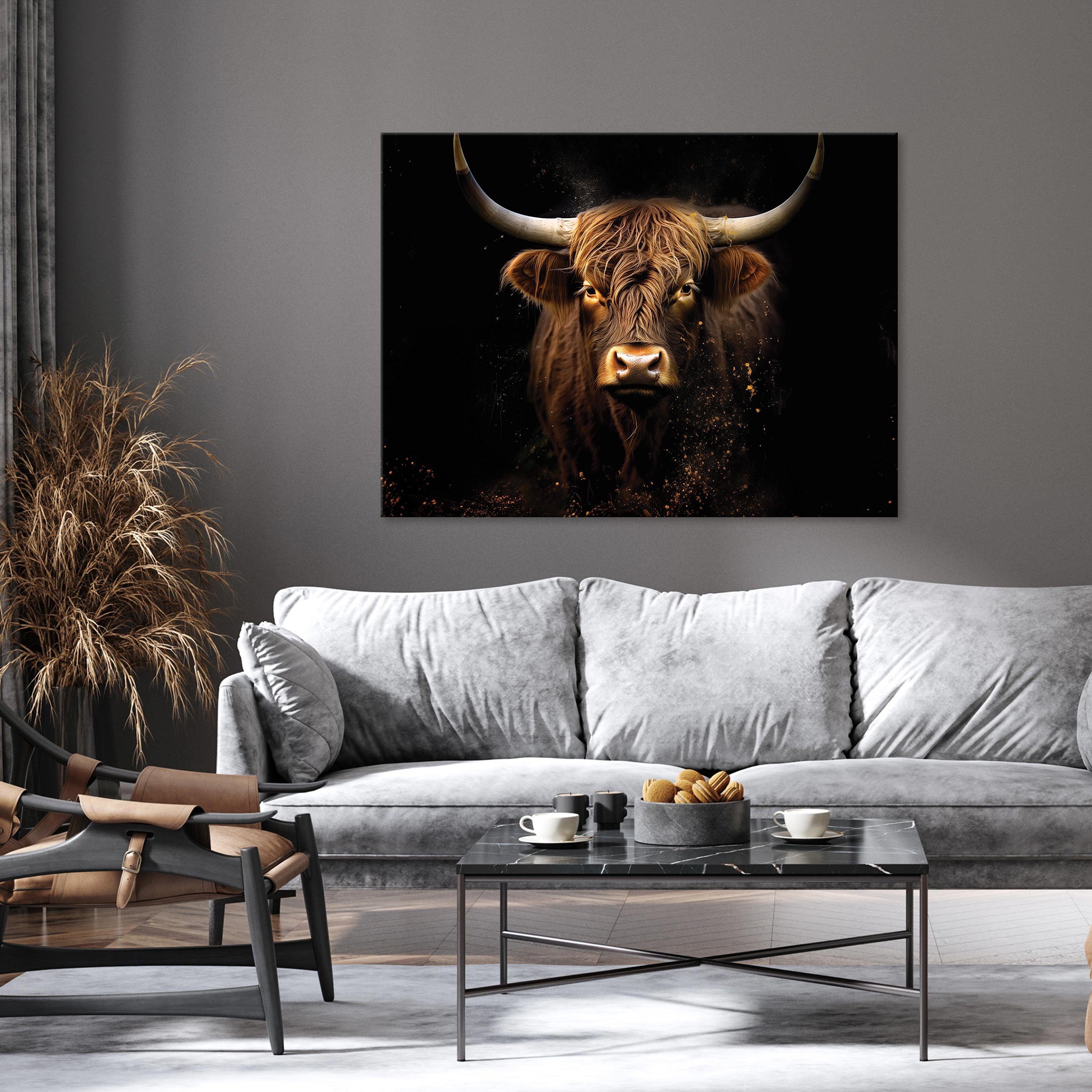 Wallarena Leinwandbild Kuh Schottisches Highland Cow Tiere Wandbild Wandbil günstig online kaufen