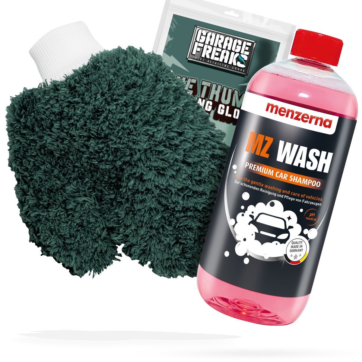 detailmate Auto Waschhandschuh Waschset - Garage Freaks + Autoshampoo Menzerna Auto-Reinigungsmittel (Autowäsche - Reinigungs Set - Mikrofaser - Auto Reinigung)