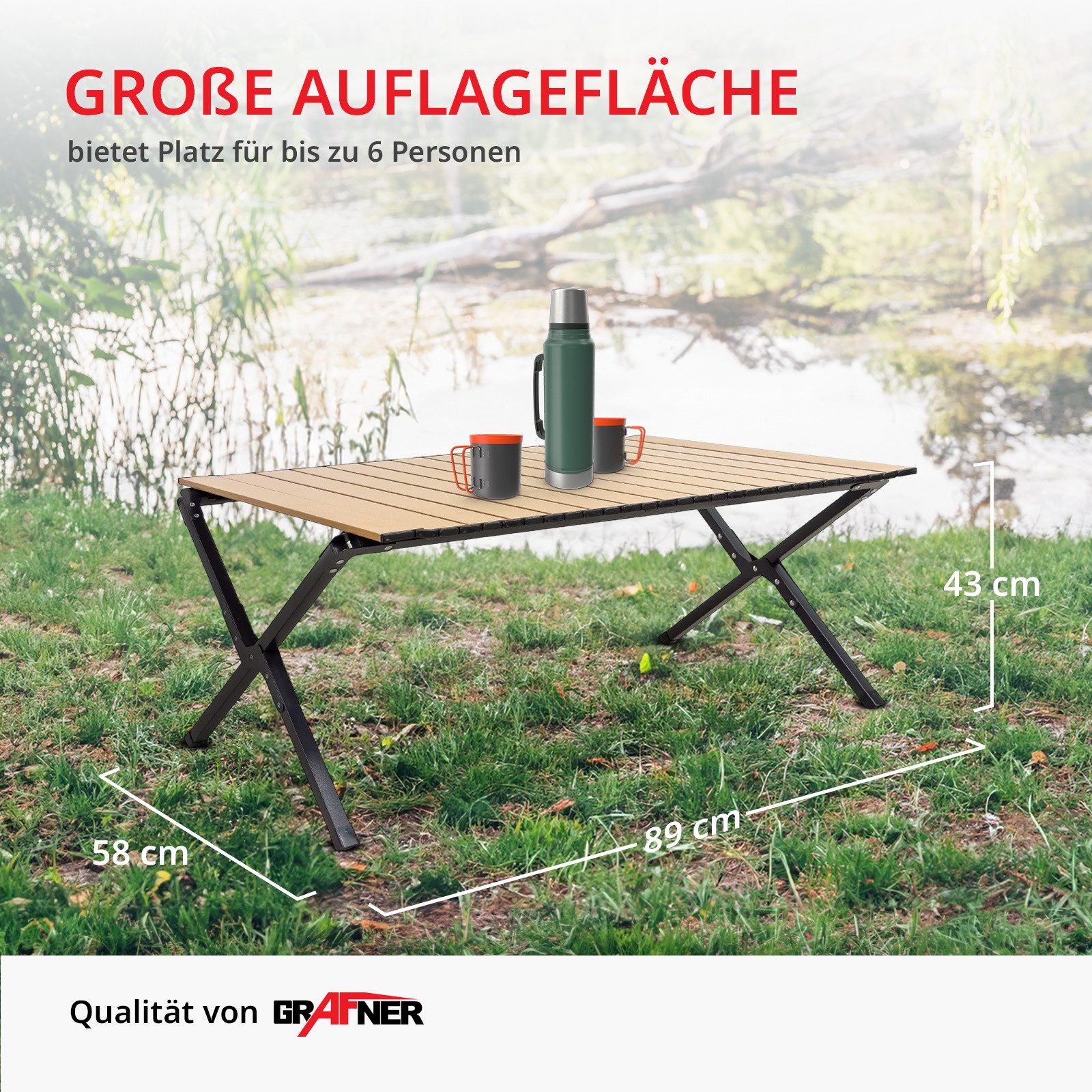 Grafner Campingtisch Campingtisch 89x58x43cm Klapptisch Holzoptik günstig online kaufen