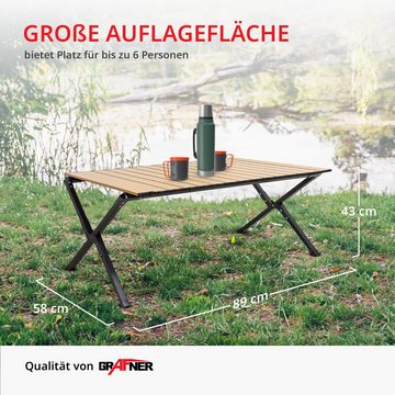 Grafner Campingtisch Campingtisch 89x58x43cm Klapptisch Holzoptik inkl. Transporttasche (2-St., Tisch und Transporttasche), 89x58x43cm, Carbon-Stahl