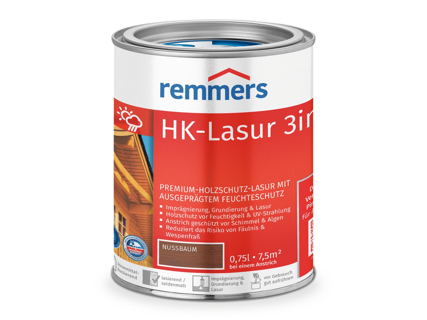 Remmers Holzschutzlasur HK-Lasur 3in1 0,75 Liter, 3facher Holzschutz mit Imprägnierung + Grundierung + Lasur