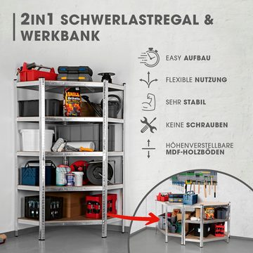 EASYmaxx Schwerlastregal, Set für Eckregal, Eckregal mit besonders breiter Fläche für Werkzeuge, Garage, etc.