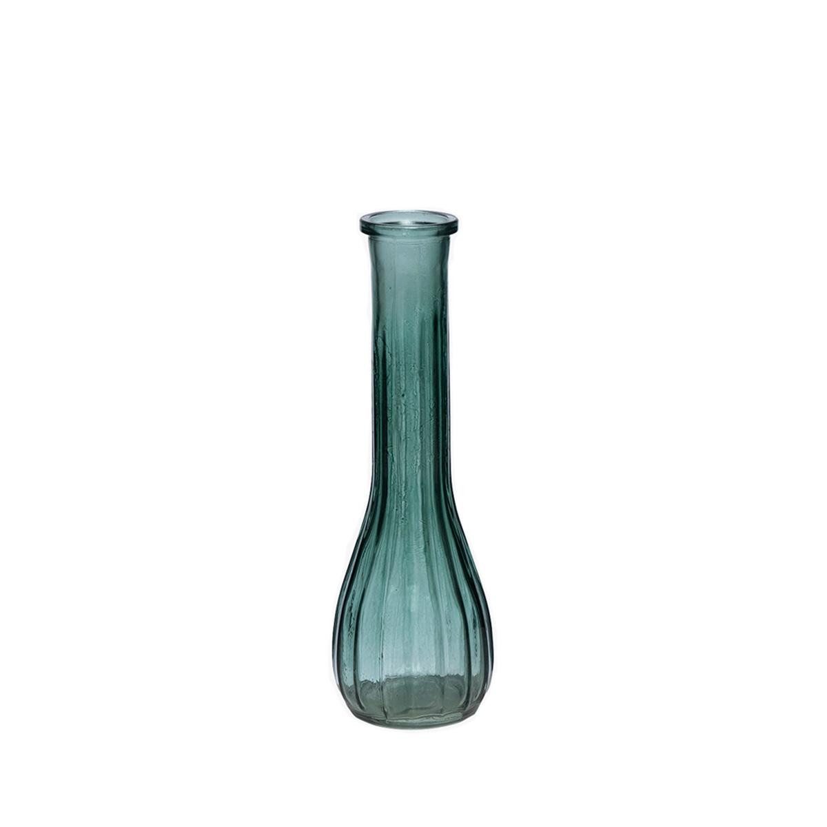 INNA-Glas Tischvase Blumenvase gewellten KOSTA, petrolblau-klar, 21,5cm, Ø7cm
