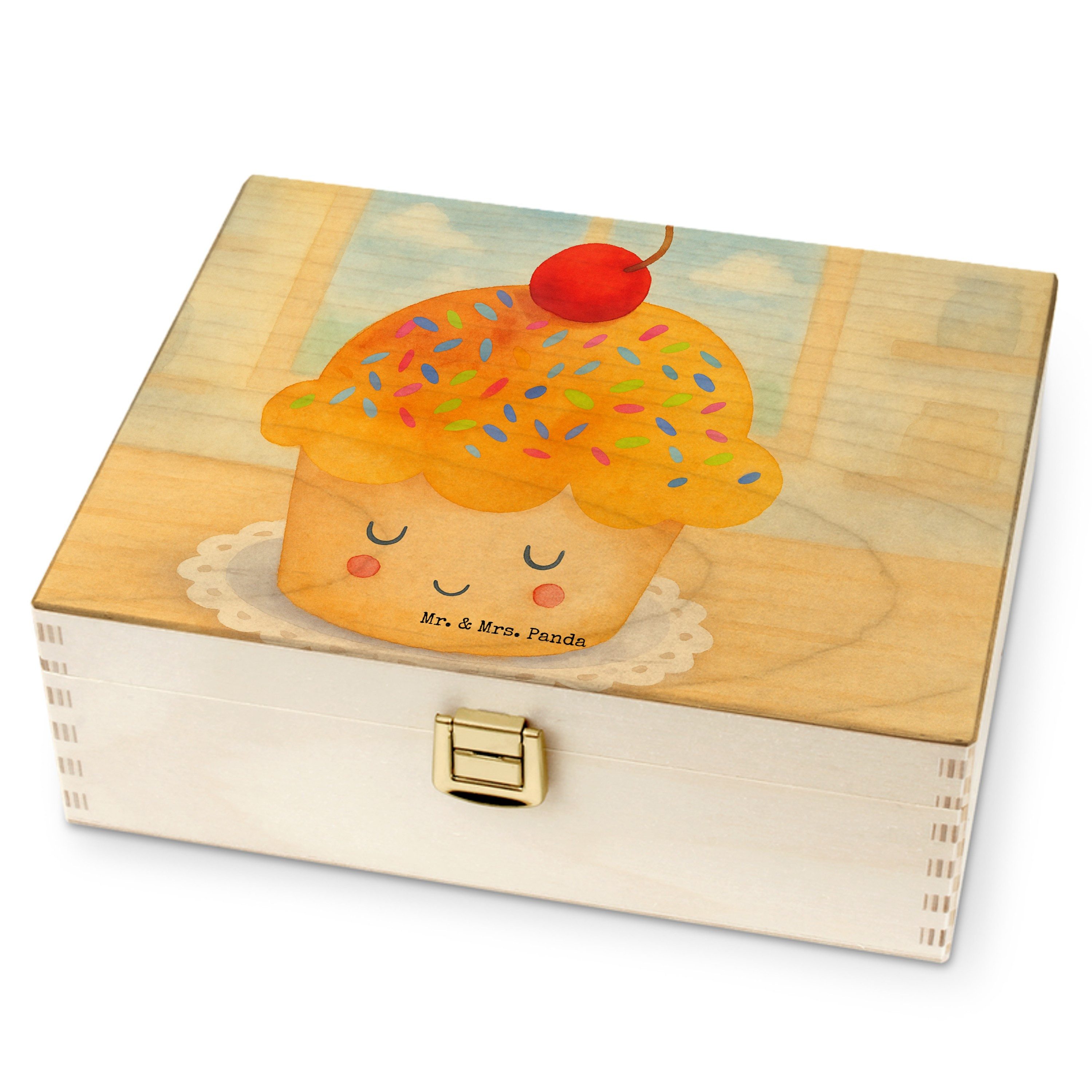 Mr. & Mrs. Panda Teebox Cupcake Design, Teebox, Weiß, Tee Box, Teebox, Lustige Sprüche, Wunde, Birkenholz, (Packung), teebeutelbox holz tee box holz Aufbewahrungsbox für Tee