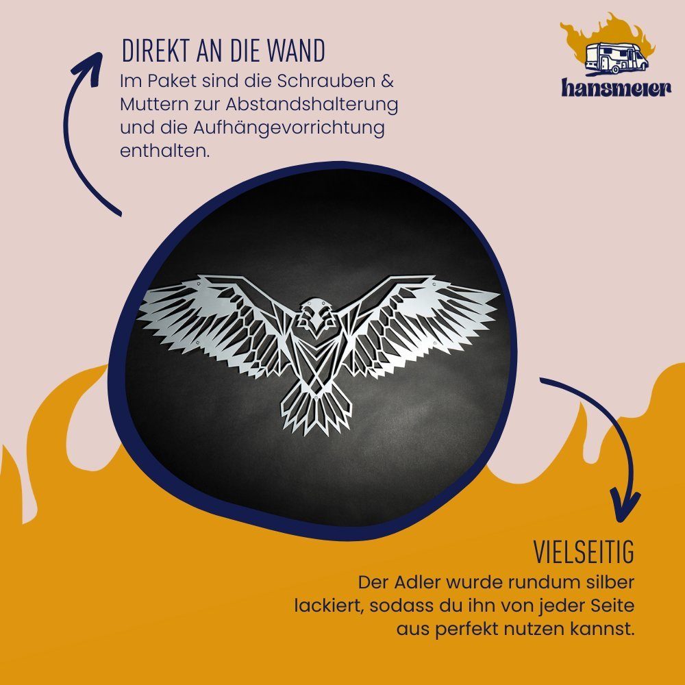 Hansmeier Wanddekoobjekt Wanddeko Wasserfest, Außen & Motiv Adler, Silber Für Innen aus Metall