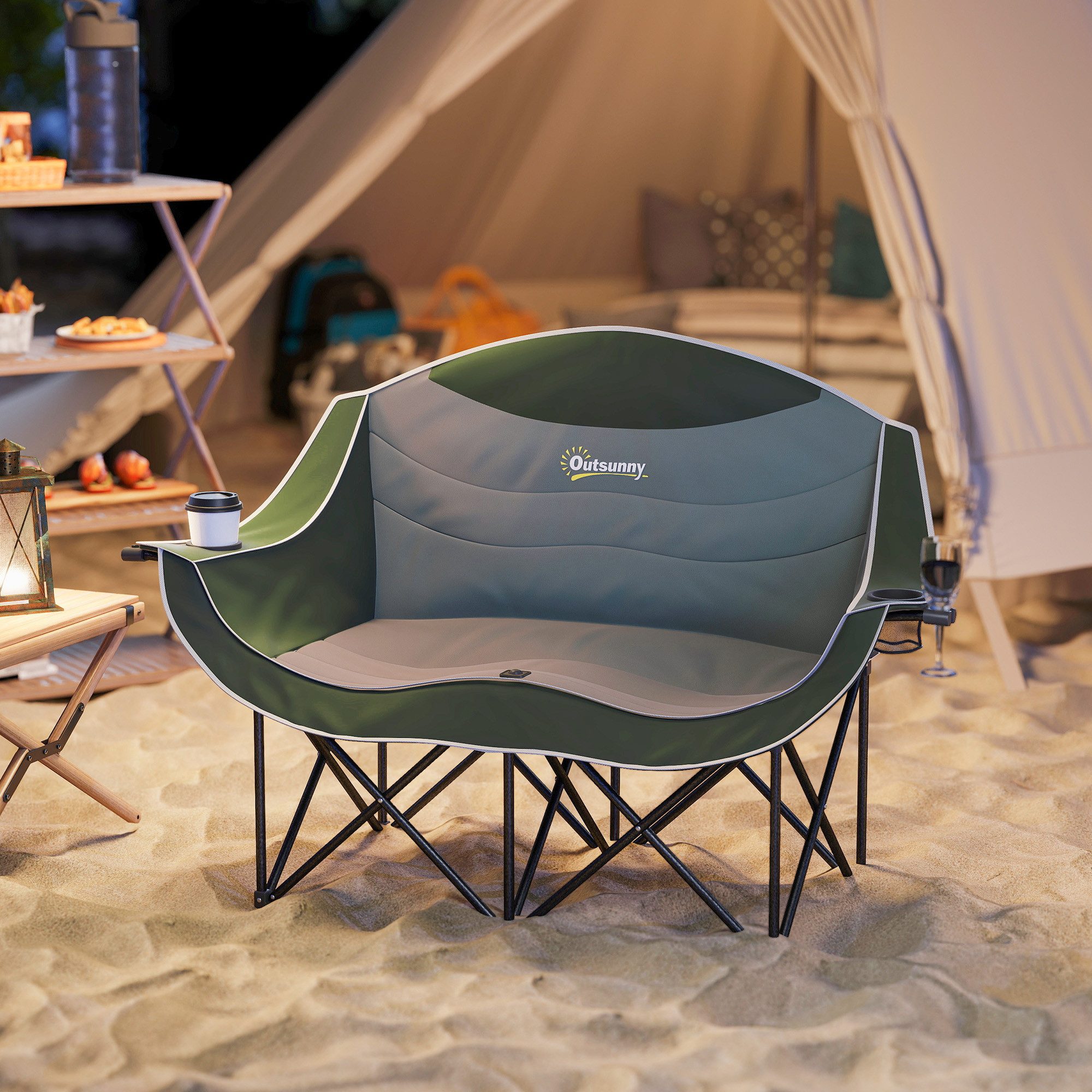 Outsunny Campingstuhl mit Getränkehalter, Tragetasche (Faltstuhl, 1 St), für Garten Camping Strand
