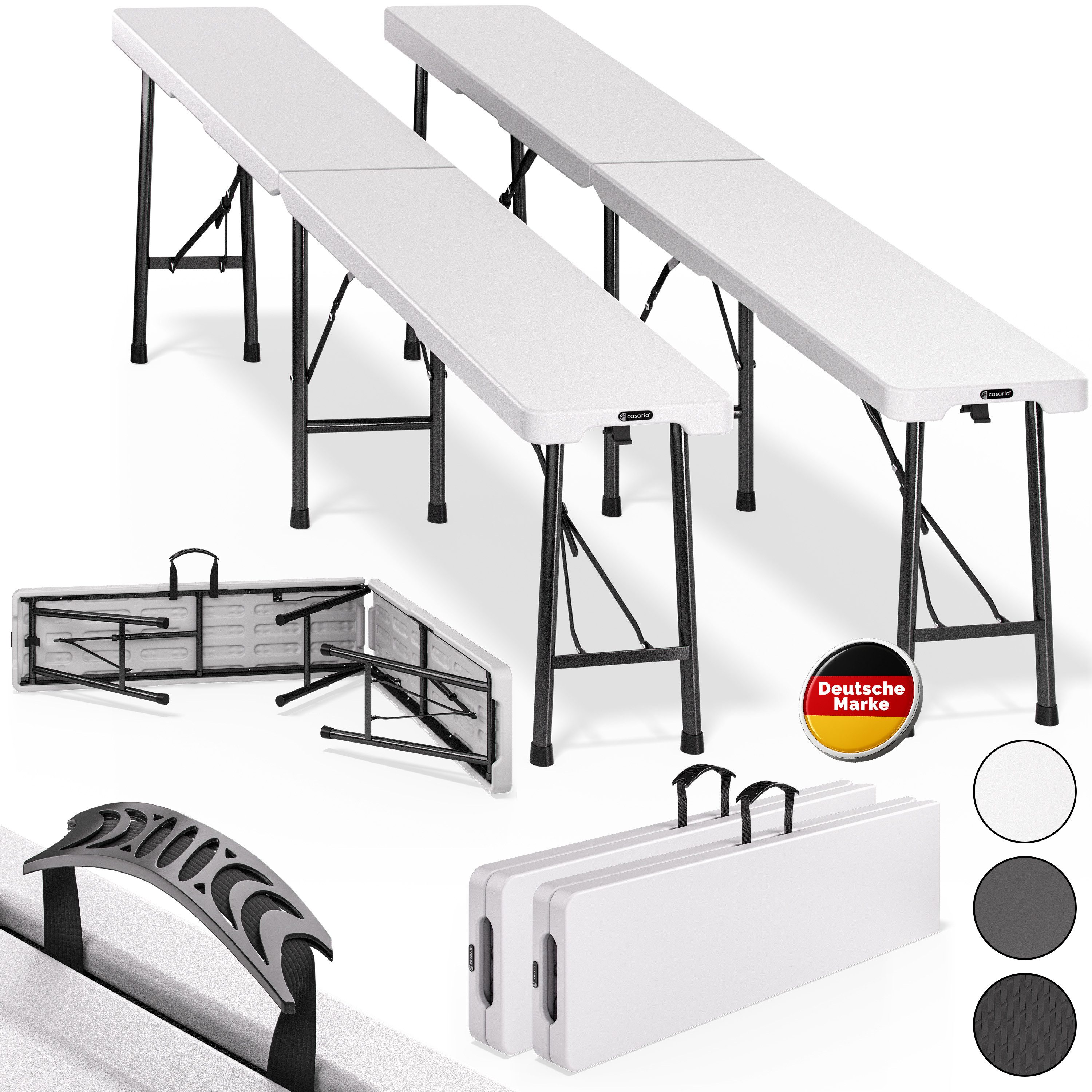 Casaria Gartenbank (2-St), 2er Set Bierbank Klappbar Kunststoff 8 Personen Tragegriff