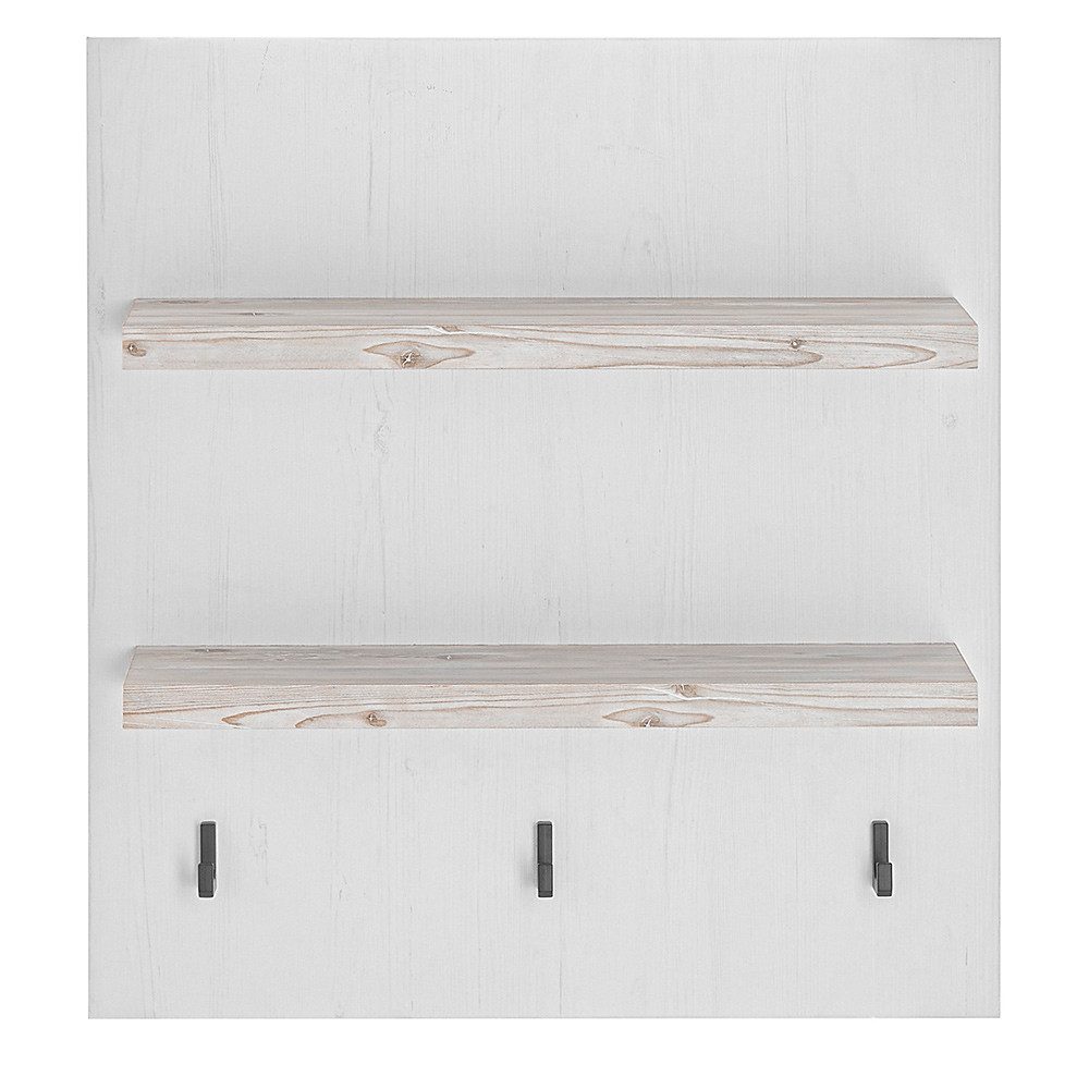 Lomadox Wandregal FERNA-61, Küche, 60 cm breit, 3 Haken, Pinie Weiß mit Pinie dunkel Nb., Landhaus