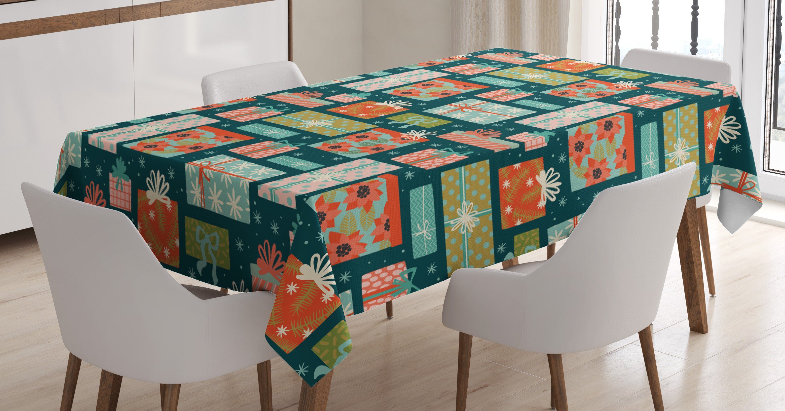 Abakuhaus Tischdecke Farbfest Waschbar Für den Außen Bereich geeignet Klare Farben, Weihnachten Bunte Anwesende Kästen | Tischdecken