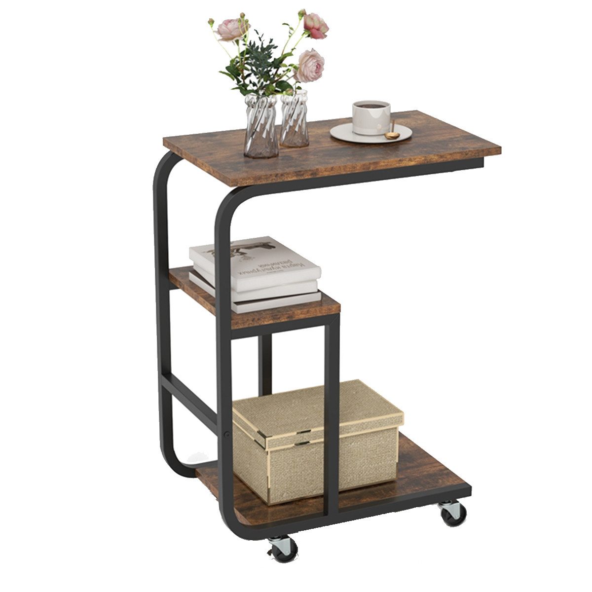 COSTWAY Beistelltisch (1-St), Laptoptisch mit Rollen, C-Form, 3 Ebenen, 53x günstig online kaufen