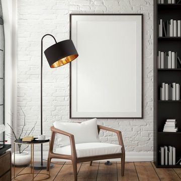 B.K.Licht Stehlampe Stehleuchte Retro Stoff E27 schwarz-gold - BKL1419, ohne Leuchtmittel, " Schwenkbar Stoffschirm 1-flammig 30 cm 140 cm Kabel mit Fußtaster "