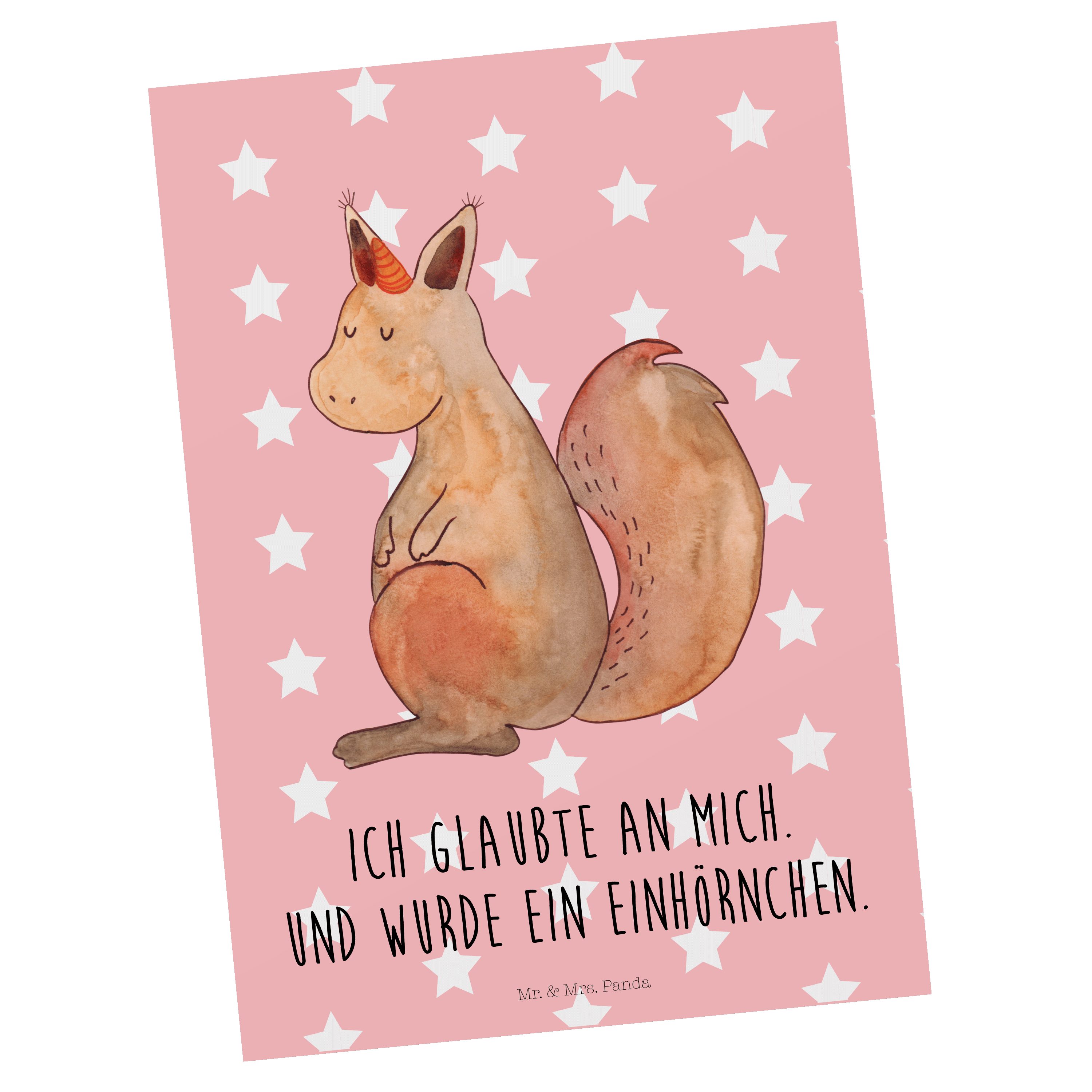 Mr. & Mrs. Panda Postkarte Einhörnchen Glaube - Rot Pastell - Geschenk, Eichhörnchen, Geschenkka