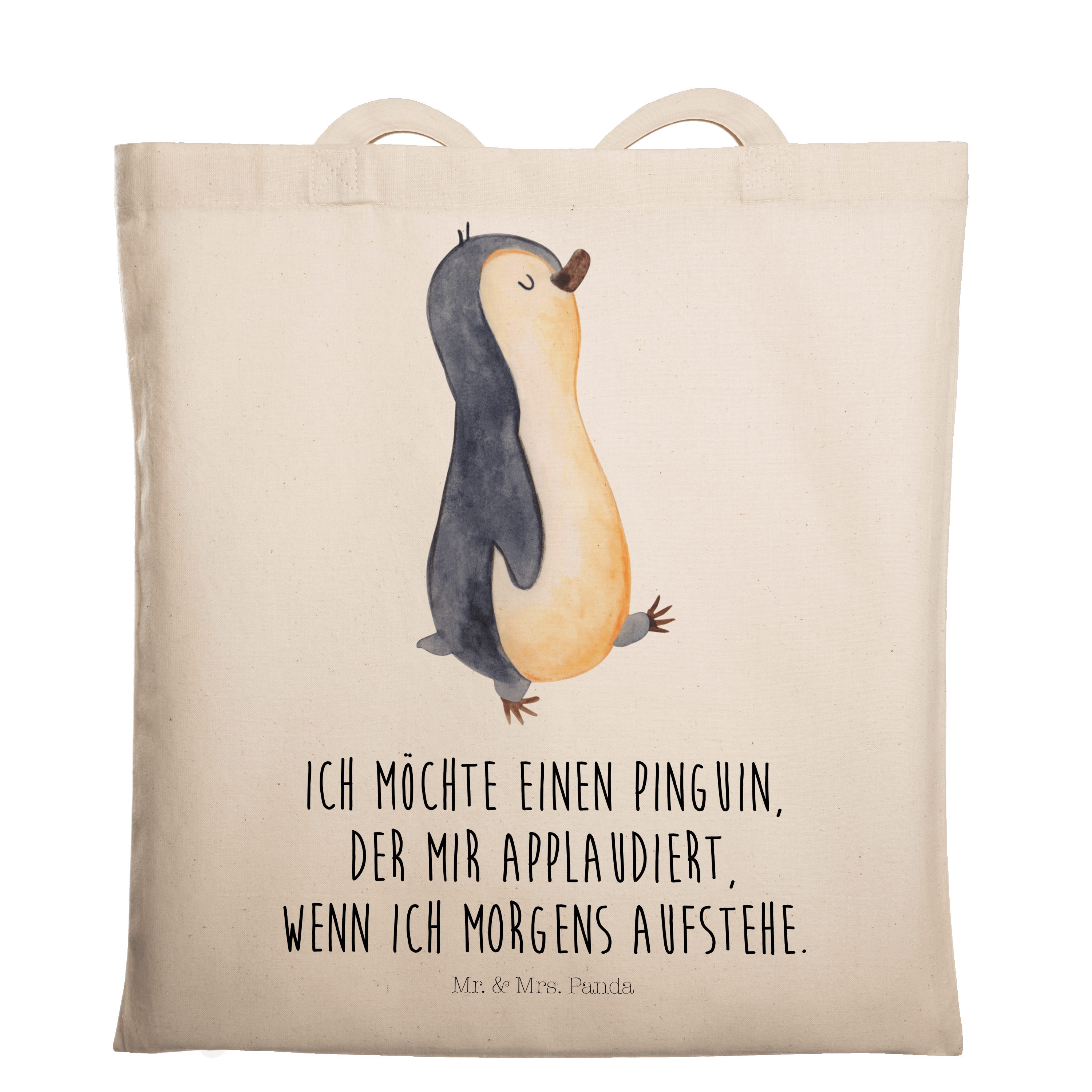 Mr. & Mrs. Panda Tragetasche Pinguin marschierend - Transparent - Geschenk, Stoffbeutel, Beuteltas (1-tlg)