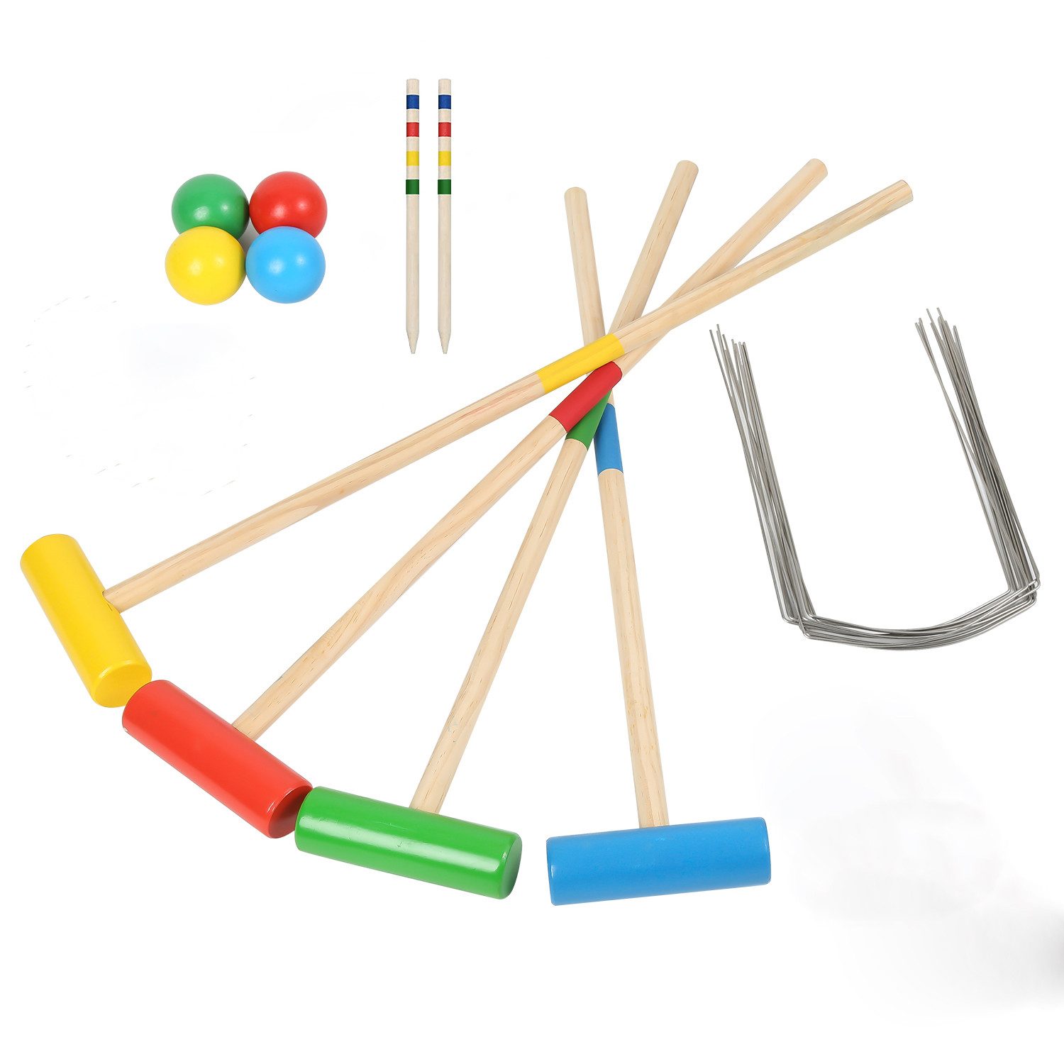 Spielzeug-Gartenset Krocket Spiel Croquet Set für 4 Spieler Outdoor Gartenspiel aus Holz