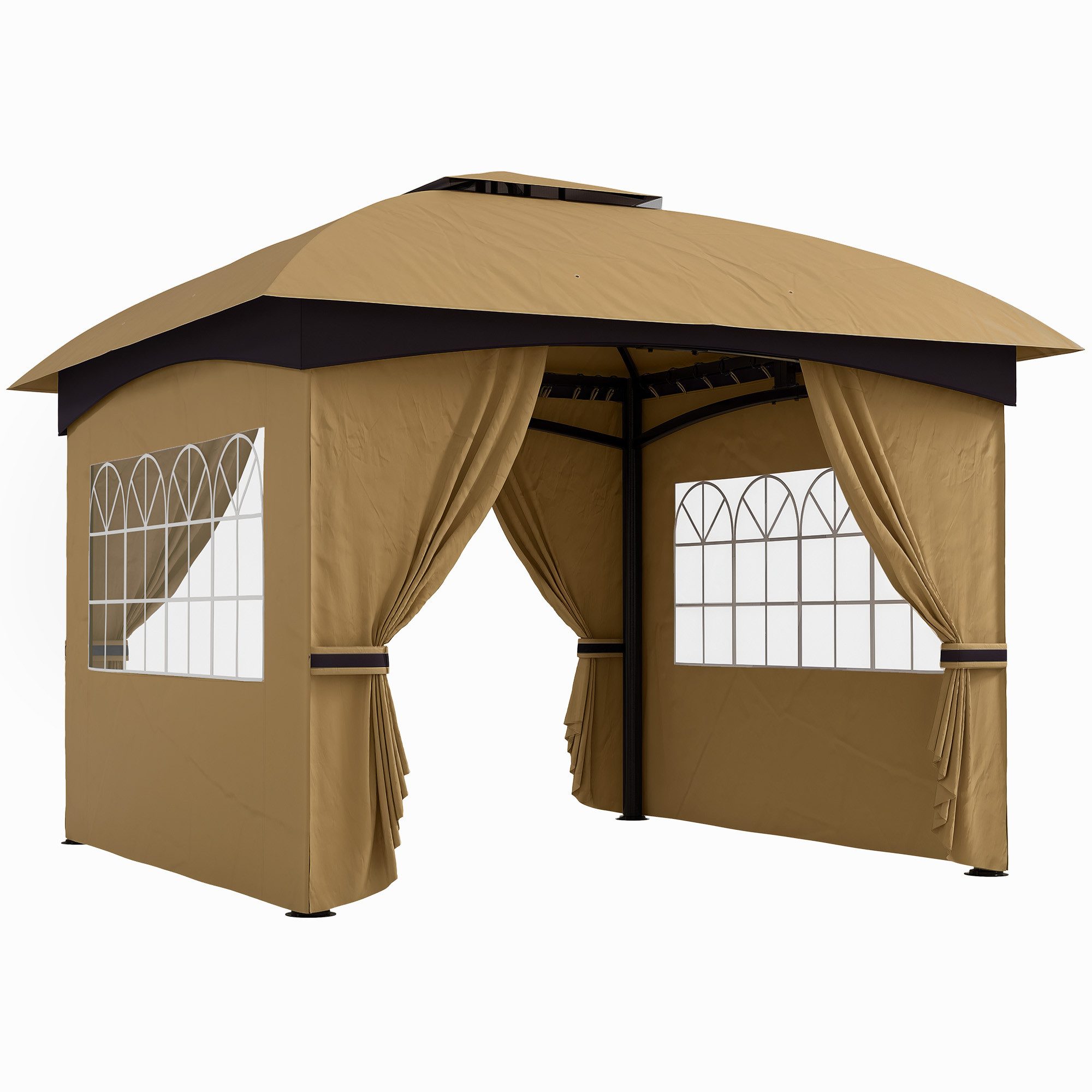 Outsunny Pavillon wasserabweisend Gartenpavillon mit 4 Seitenteilen, Doppeldach, mit 4 Seitenteilen, (Partyzelt mit UV-Schutz, Gartenzelt), mit verzinktem Metallrahmen, für Garten Beige