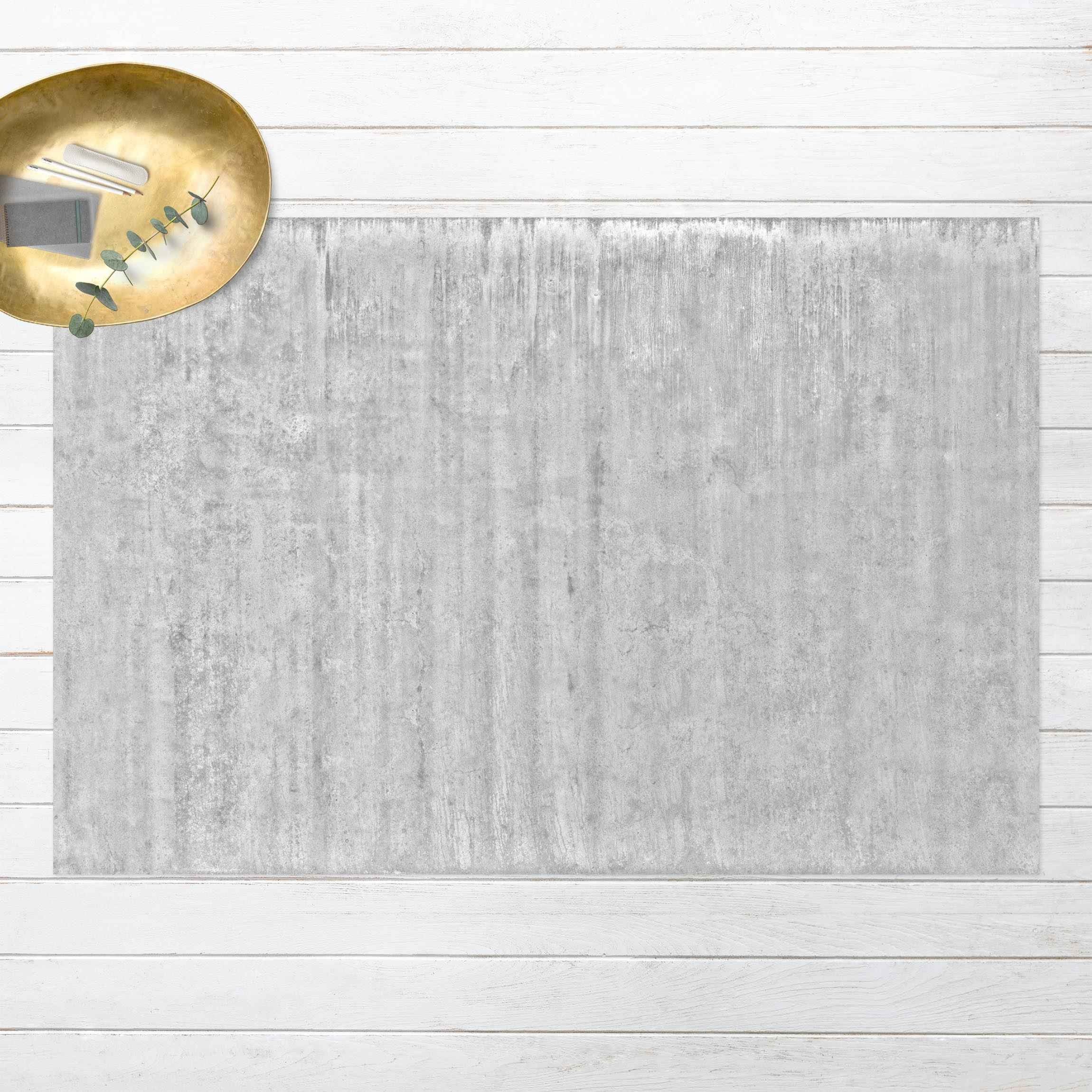 Teppich Vinyl Wohnzimmer Schlafzimmer Flur Küche 3D Steinoptik Beton, Bilderdepot24, rechteckig - grau glatt, nass wischbar (Küche, Tierhaare) - Saugroboter & Bodenheizung geeignet
