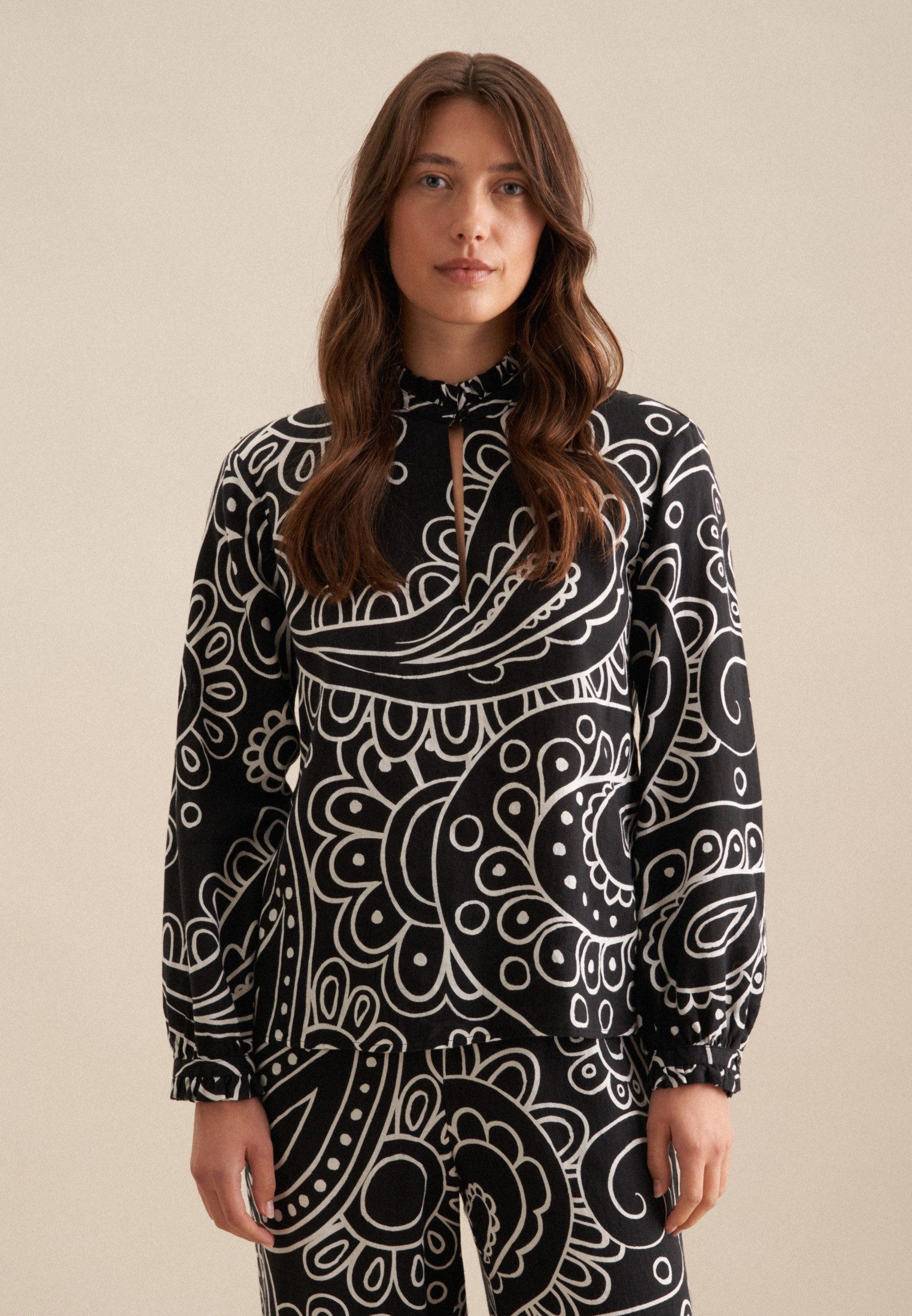 seidensticker Klassische Bluse Schwarze Rose 1/1 Rundhals Paisley günstig online kaufen