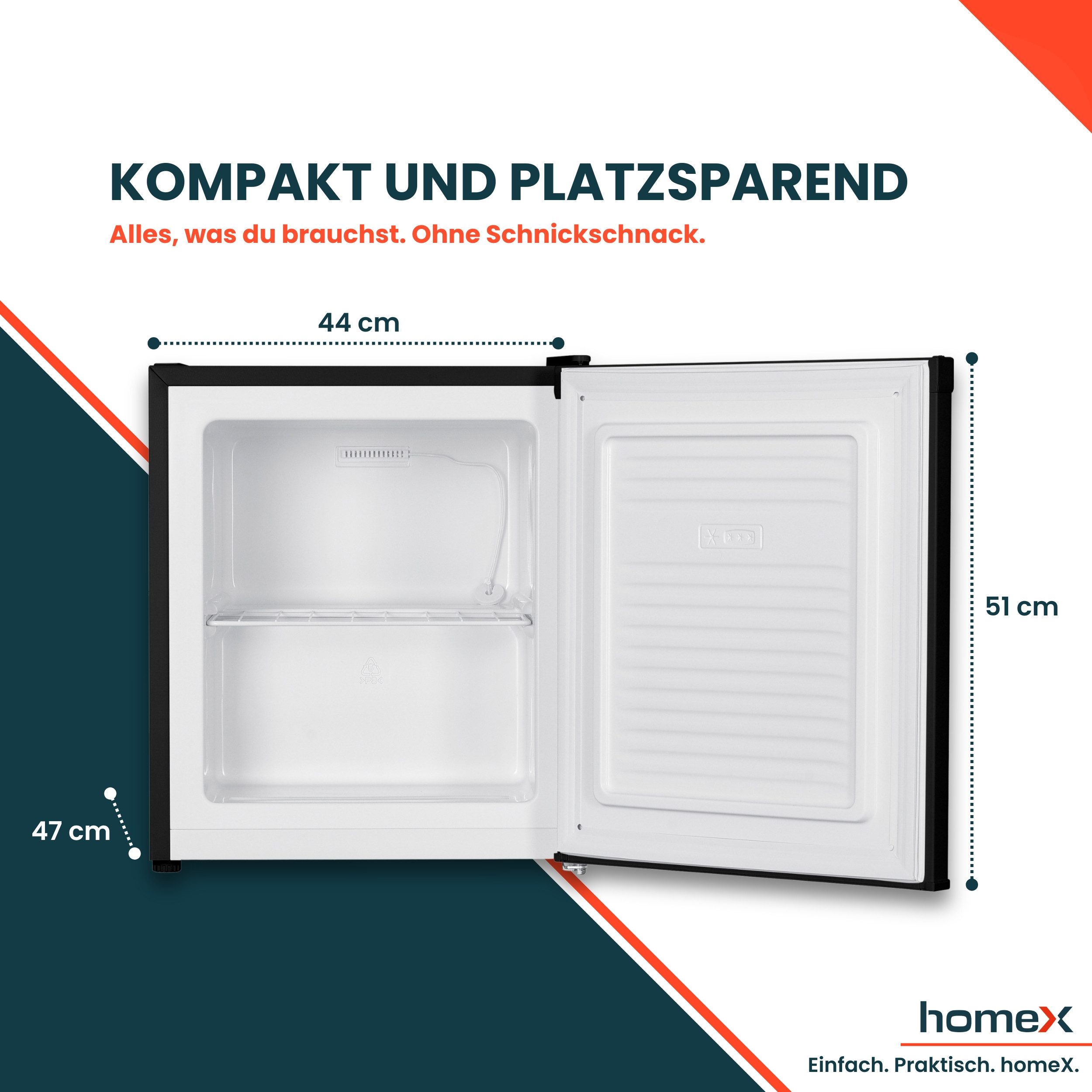 homeX Gefrierschrank FM1015-B, 51 cm hoch, 44 cm breit, Mini Gefriertruhe, Tiefkühlschrank klein, Gefrierbox, Freezer, 33 L
