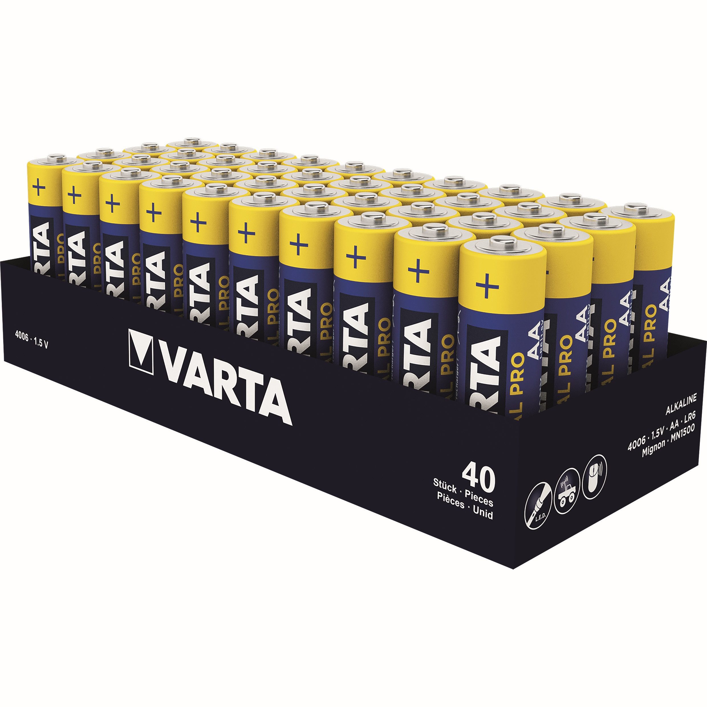 VARTA Batterien Alkaline INDUSTRIAL PRO, Mignon LR06 (AA), Packung: 40 Stück Batterie, LR06 (1,5 V)