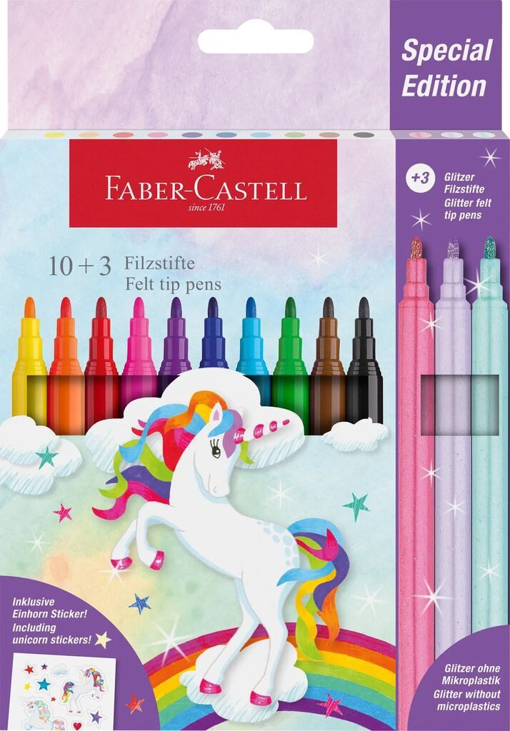 FABER-CASTELL Fasermaler Einhorn, 10+3 Kartonetui