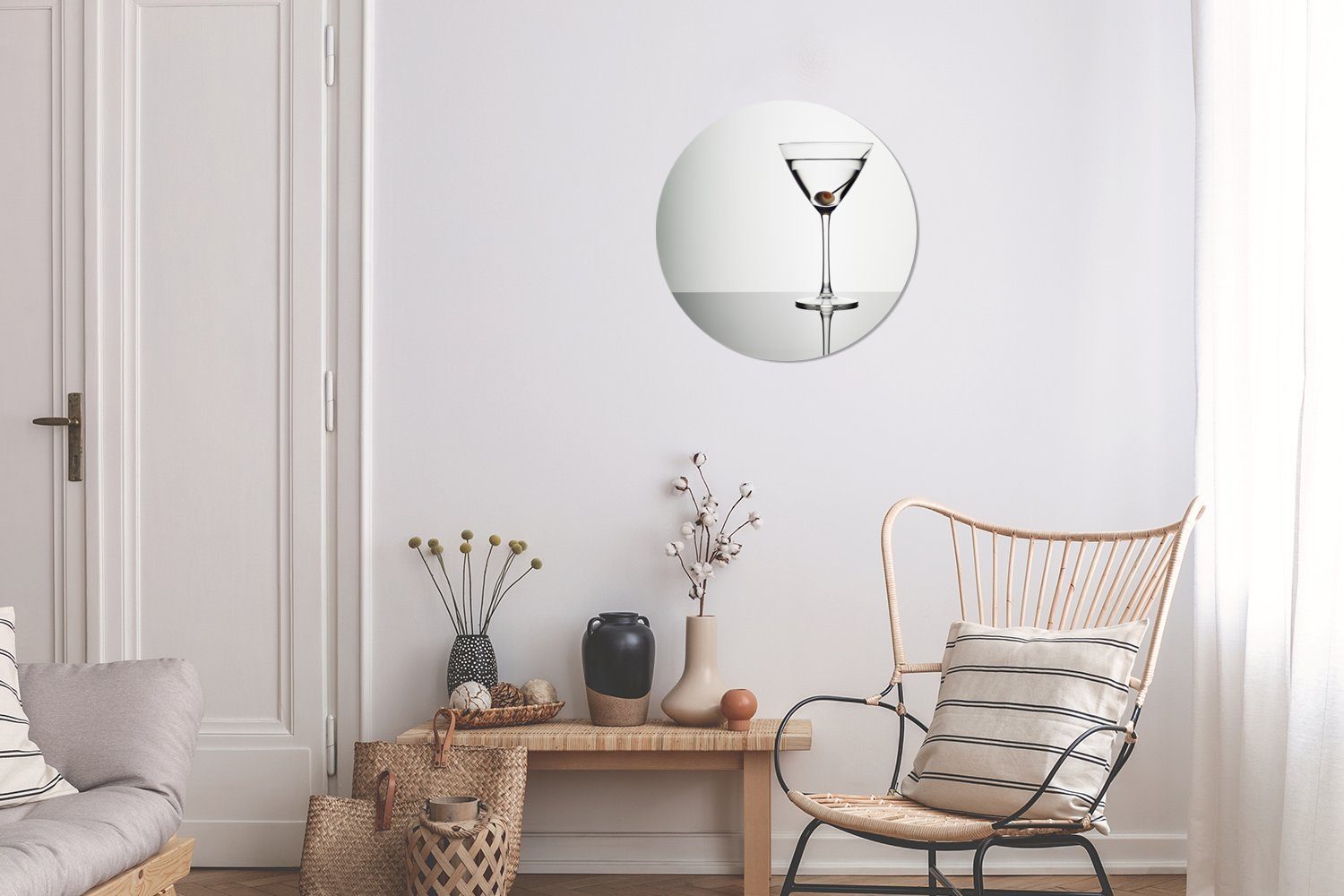 grüner Wohnzimmer, Martini MuchoWow Wandbild, 30x30 Olive, St), Kreis im Forex, Gemälde Glas Wanddekoration Rundes mit cm (1