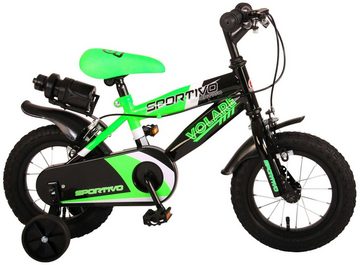 TPFSports Kinderfahrrad Volare Sportivo 12 Zoll mit 2x Handbremse, 1 Gang, (Jungs Fahrrad - Rutschfeste Sicherheitsgriffe), 14 Zoll mit Stützräder und Getränkehalter - Neon Grün