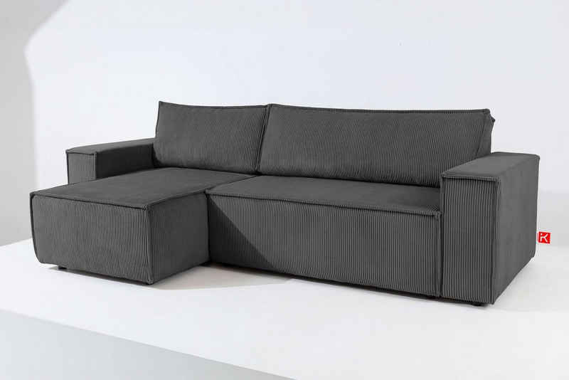 Konsimo Ecksofa NAPI Universal-Ecksofa links oder rechts, mit Schlaffunktion, in Pet Friendly Cord-Stoff, hergestellt in der EU