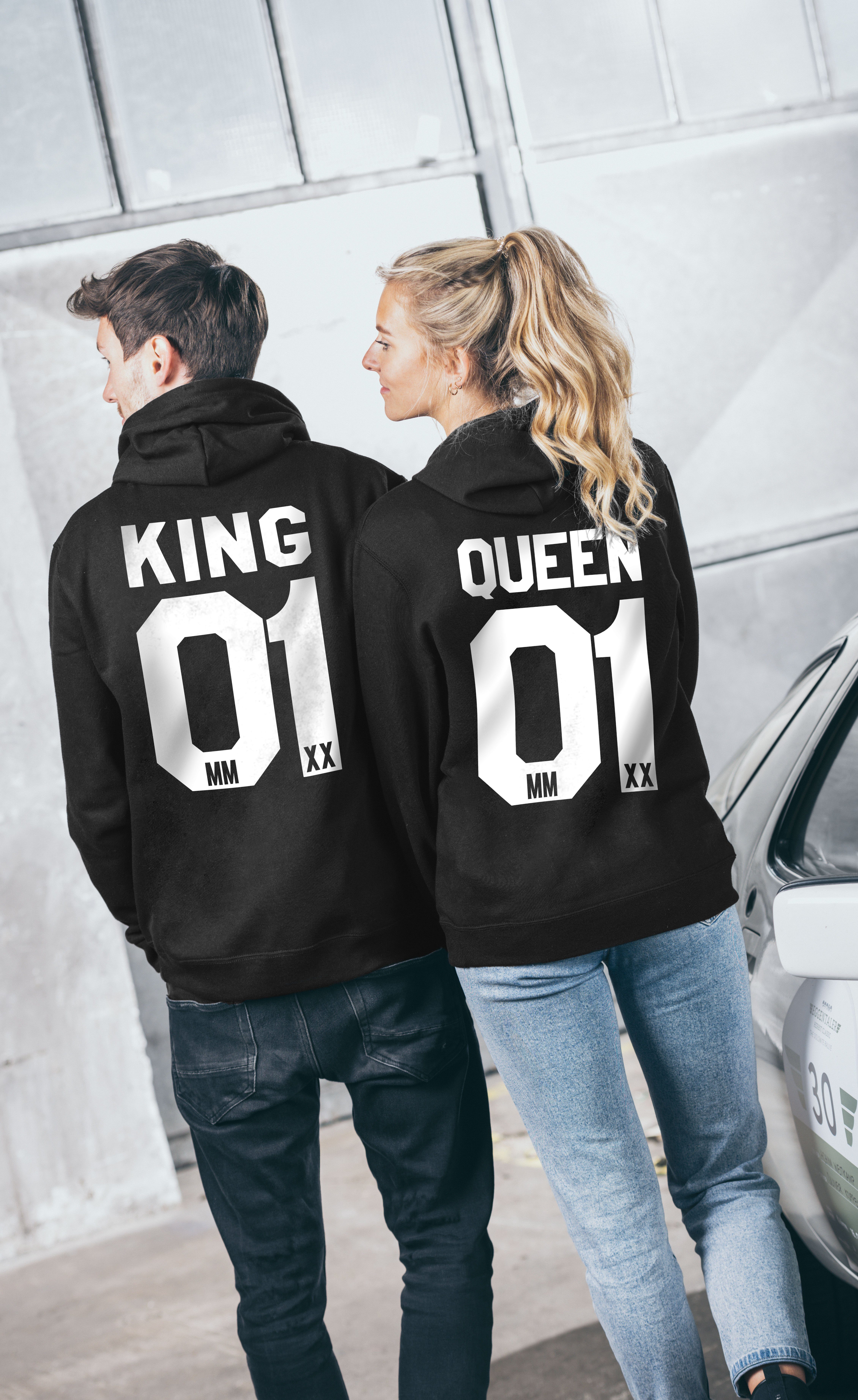 Couples Shop Kapuzenpullover KING & QUEEN Hoodie Pullover Set mit modischem  Print