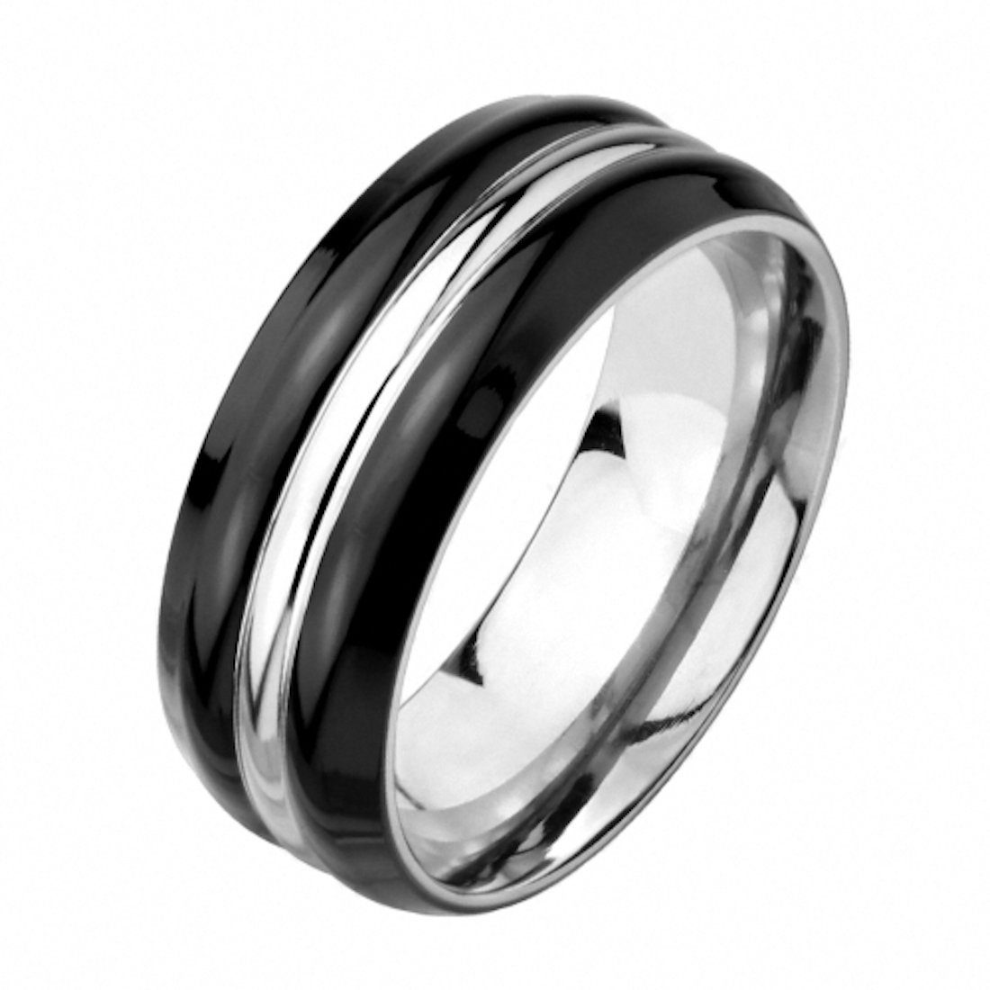 Taffstyle Fingerring Herren Band Ring Titan Poliert mit Inlay, Band Ring Bandring Herrenring Partnerring Biker Rocker