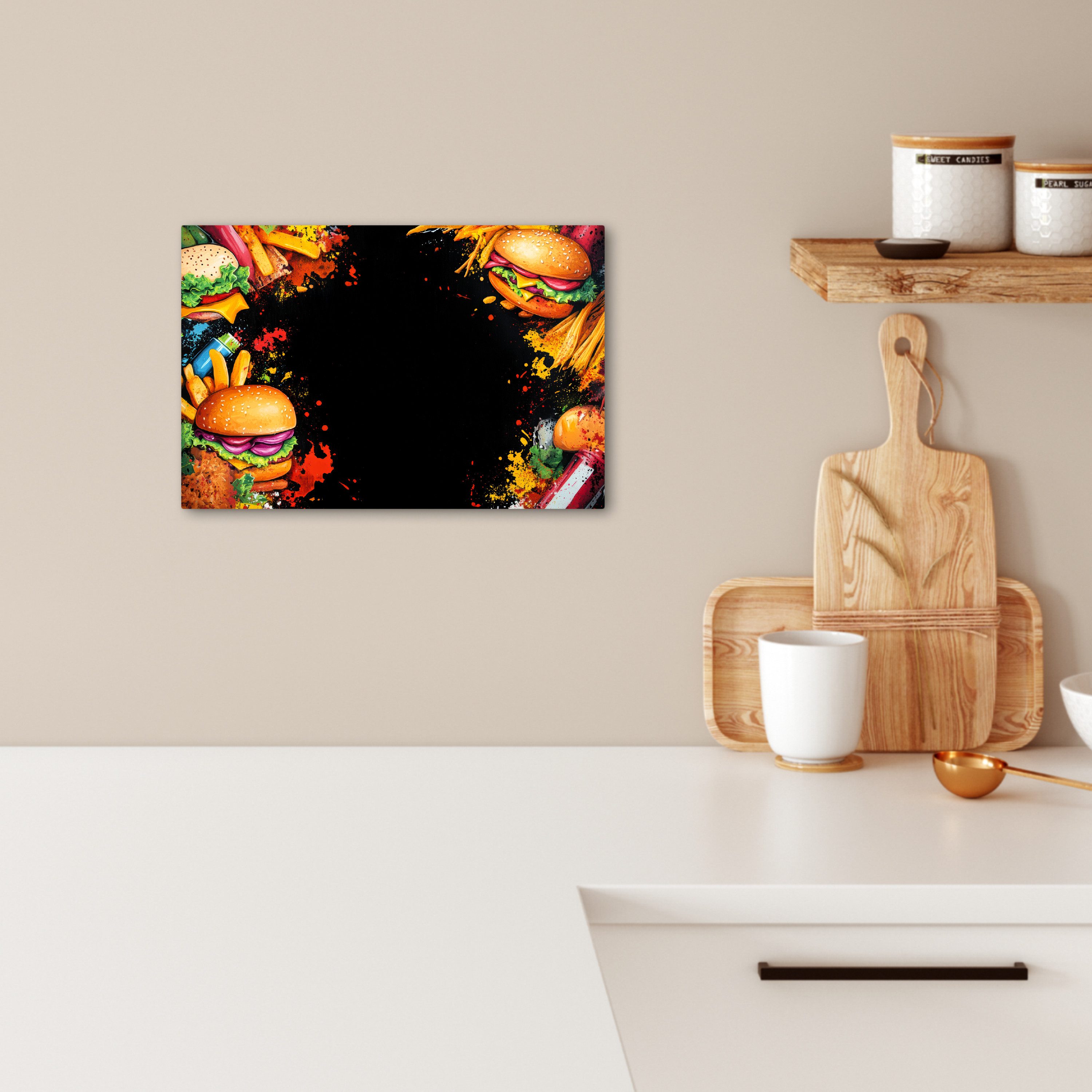 OneMillionCanvasses® Leinwandbild Fastfood - Graffiti - Hamburger - Lebensm günstig online kaufen